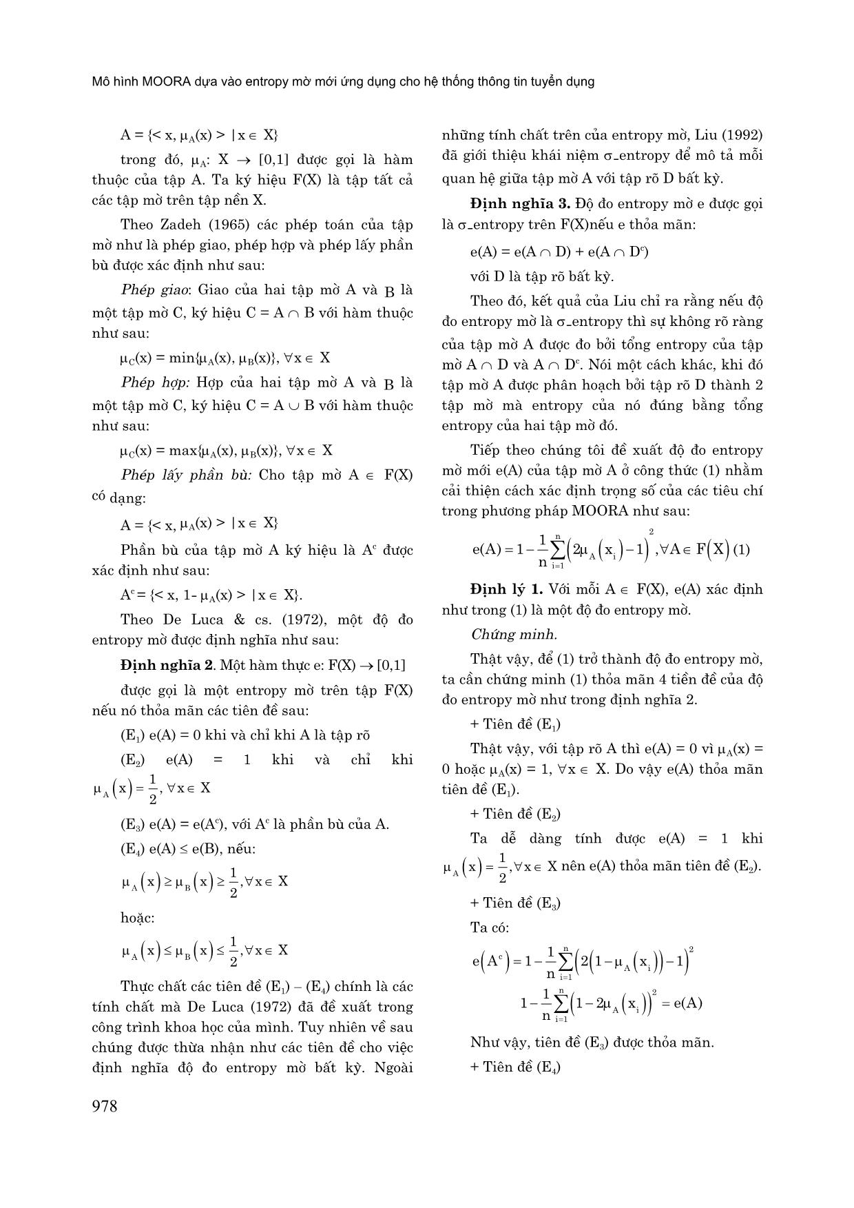 Mô hình MOORA dựa vào entropy mờ mới ứng dụng cho hệ thống thông tin tuyển dụng trang 4