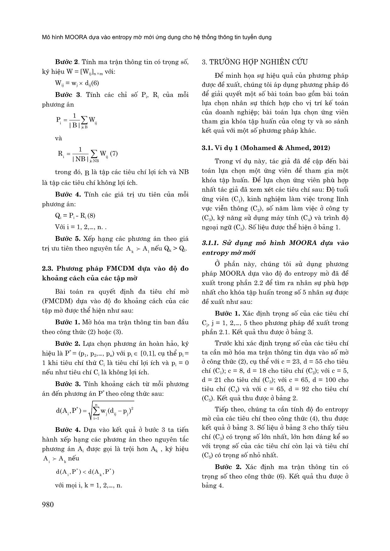 Mô hình MOORA dựa vào entropy mờ mới ứng dụng cho hệ thống thông tin tuyển dụng trang 6