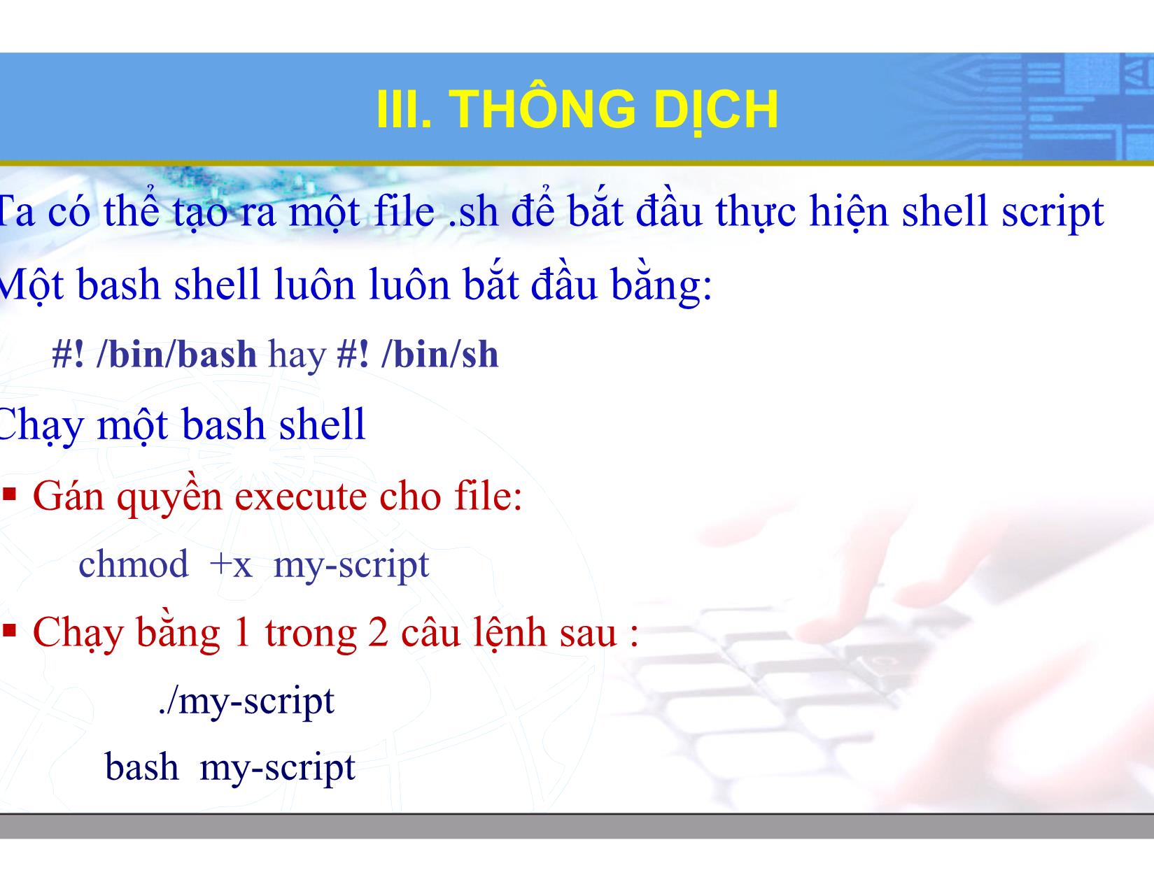 Bài giảng Hệ điều hành Linux - Chương 7: Lập trình Shell cơ bản - Lương Minh Huấn trang 10