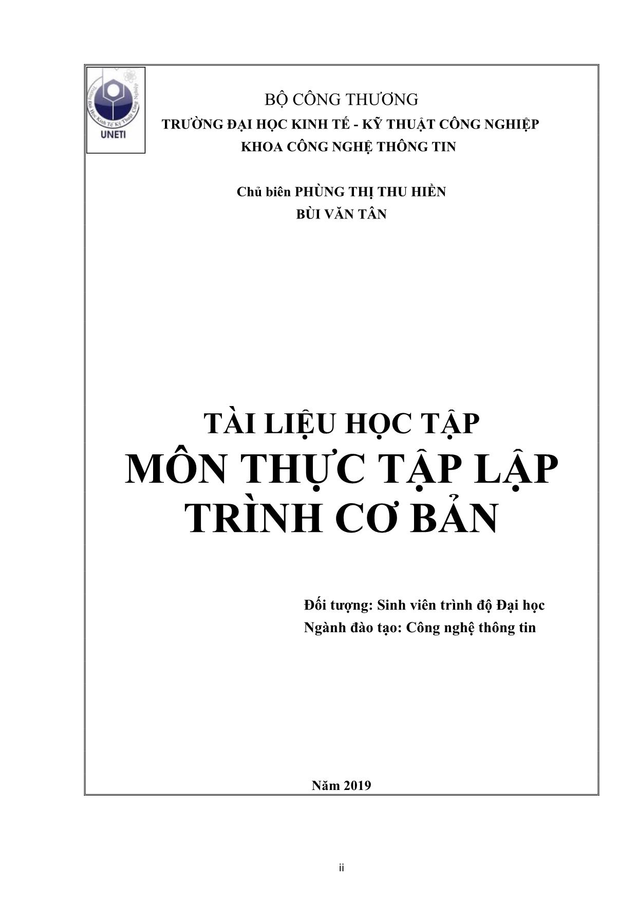 Tài liệu học tập môn Thực tập lập trình cơ bản (Phần 1) trang 1