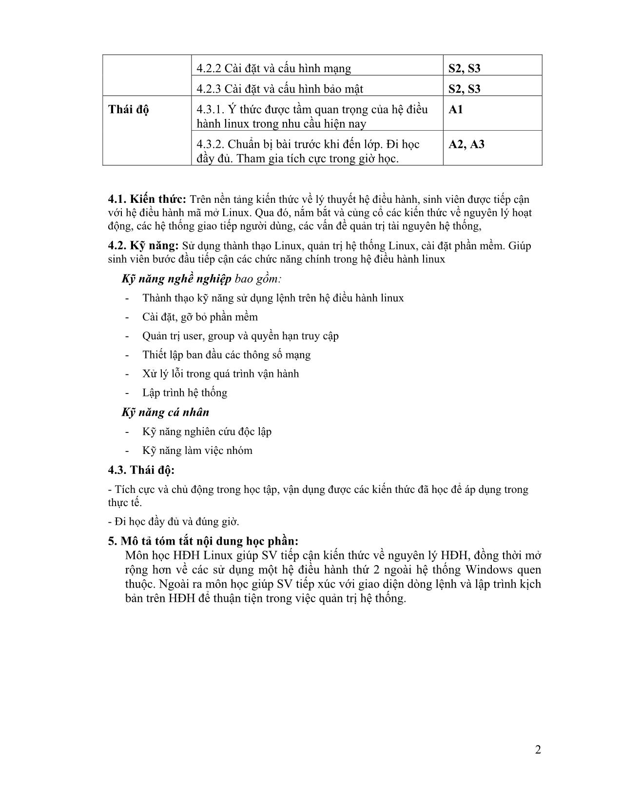Đề cương chi tiết môn Hệ điều hành Linux trang 2