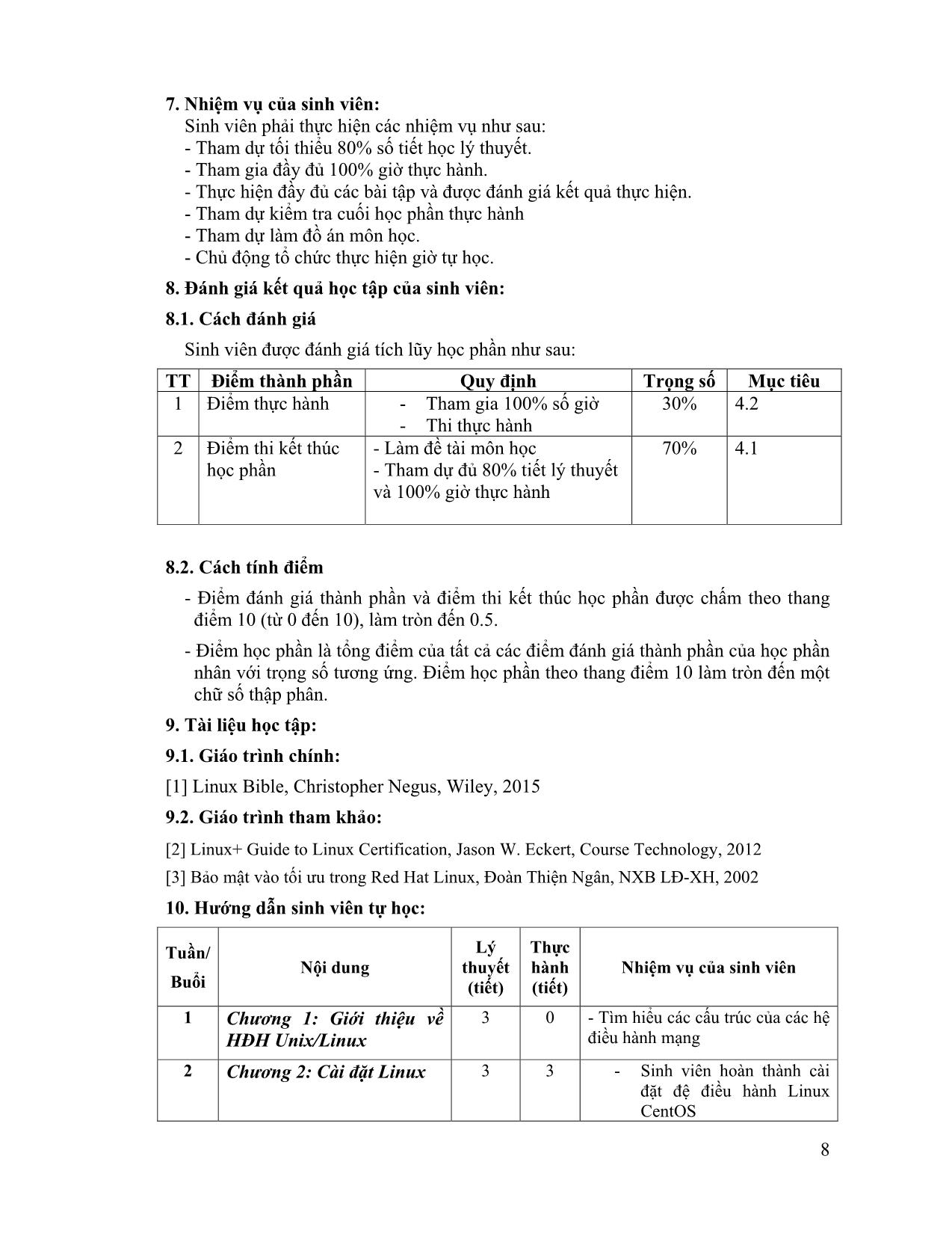 Đề cương chi tiết môn Hệ điều hành Linux trang 8