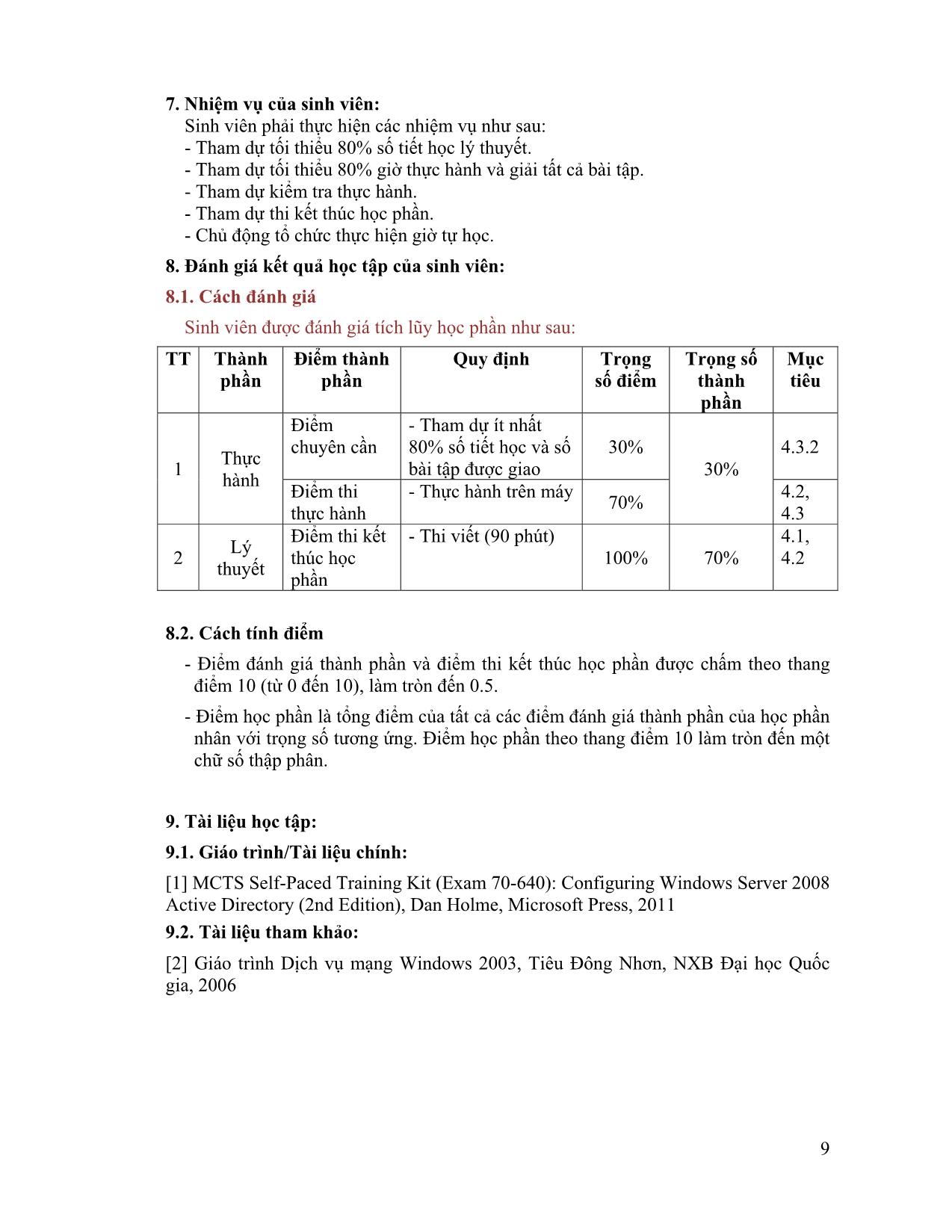 Đề cương chi tiết môn Quản trị Windows Server trang 9