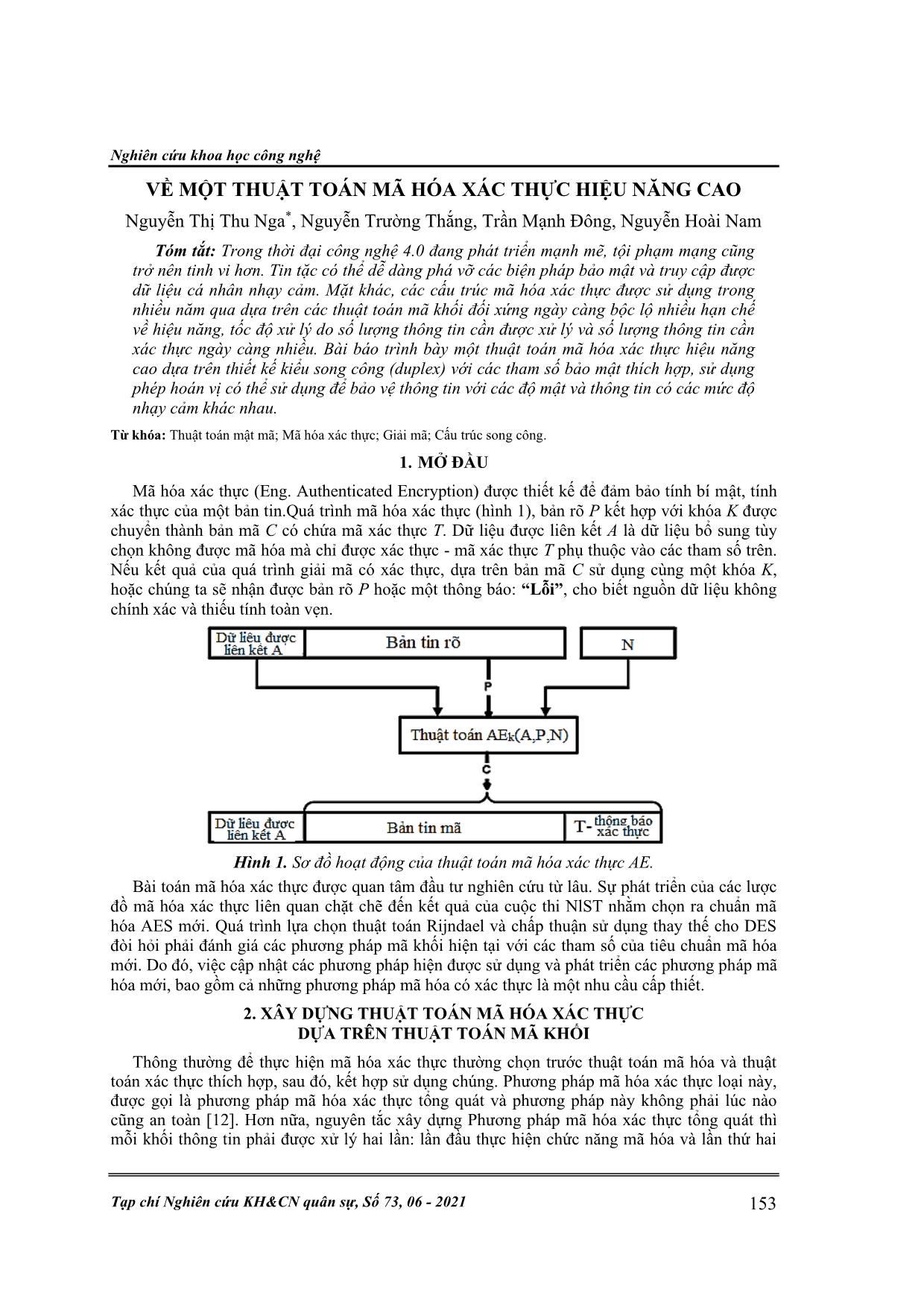Về một thuật toán mã hóa xác thực hiệu năng cao trang 1