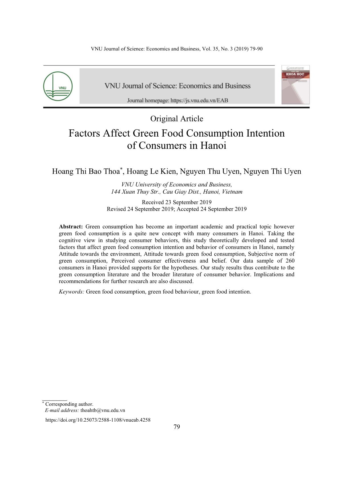 Factors affect green food consumption intention of consumers in Hanoi trang 1