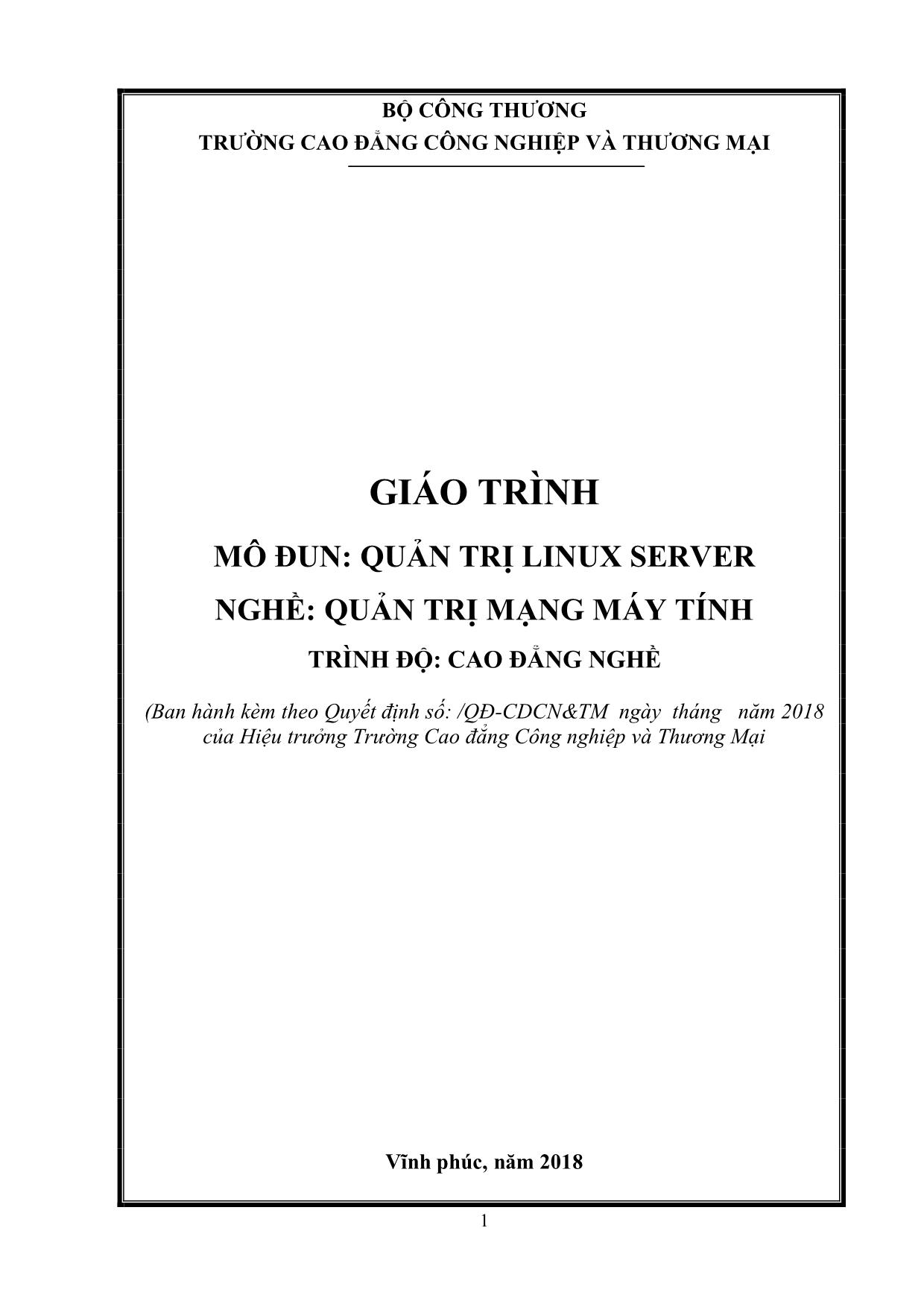 Giáo trình Mô đun Quản trị Linux Server - Quản trị mạng máy tính trang 1