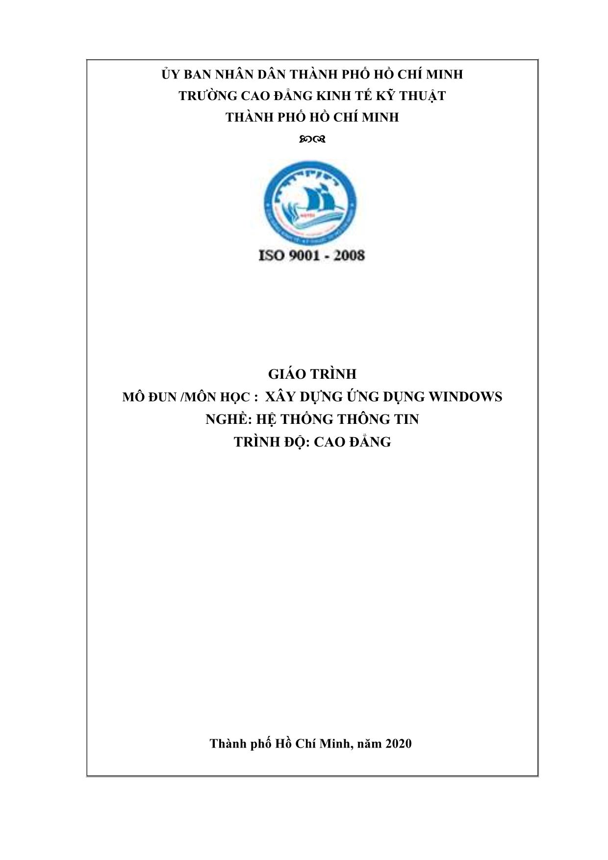 Giáo trình Mô đun Xây dựng ứng dụng Windows - Hệ thống thông tin trang 1