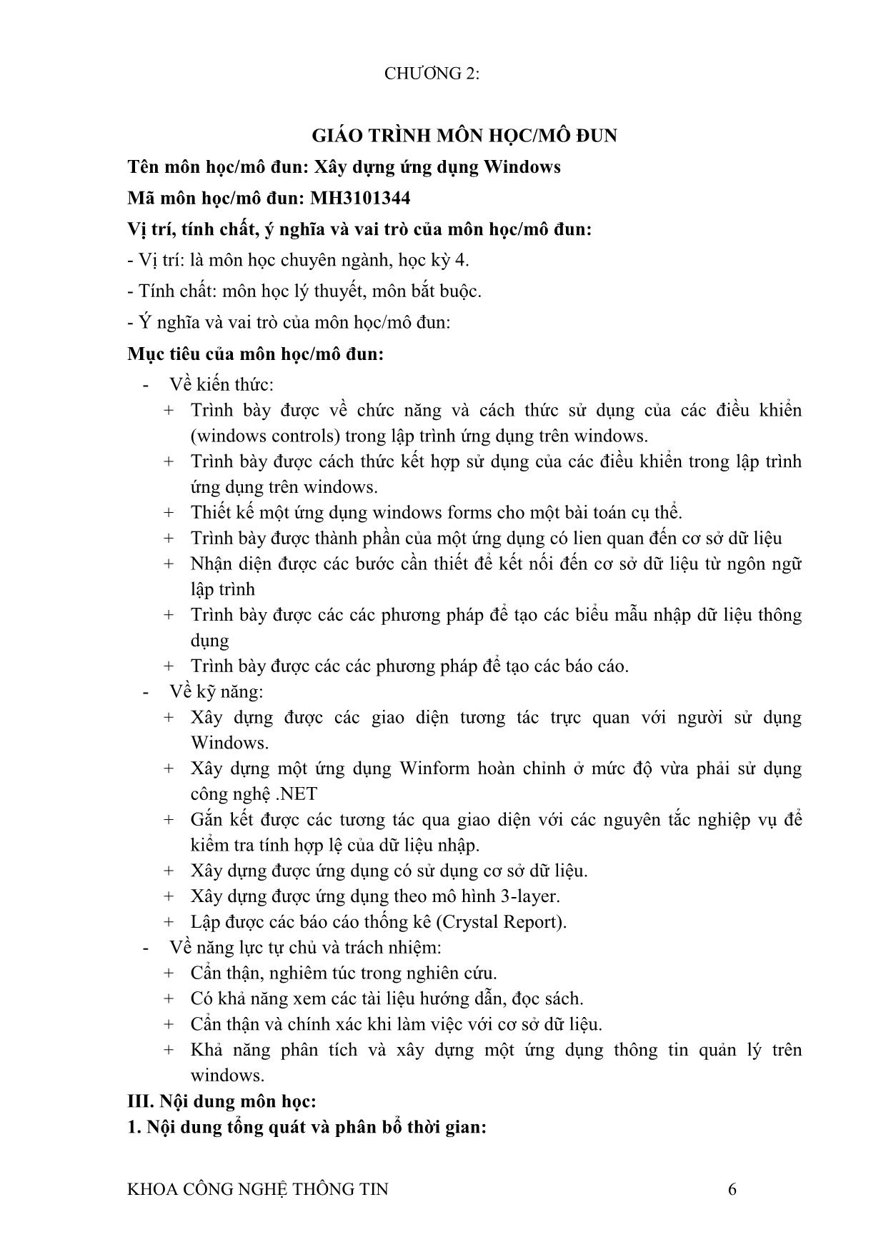 Giáo trình Mô đun Xây dựng ứng dụng Windows - Hệ thống thông tin trang 6