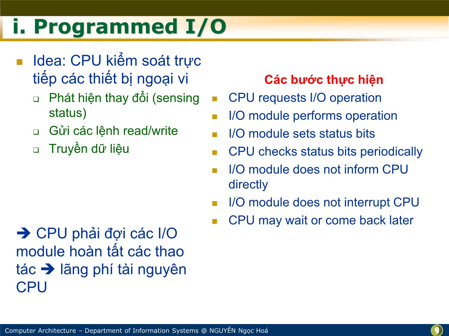 Bài giảng Kiến trúc máy tính - Bài: Các thiết bị vào/ra - Nguyễn Ngọc Hóa trang 9