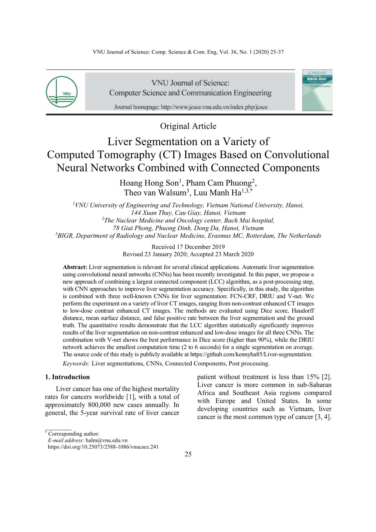 Liver segmentation on a variety of computed tomography (CT) images based on convolutional neural networks combined with connected components trang 1