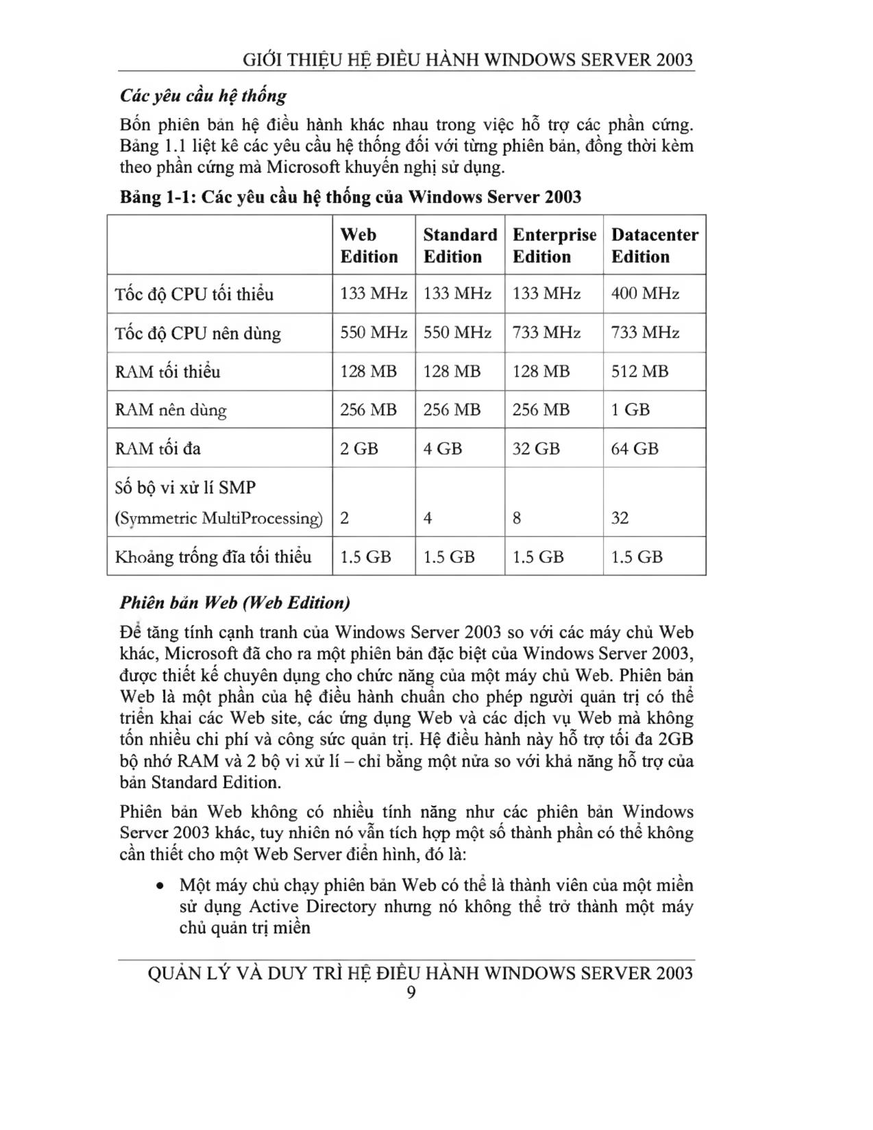 Giáo trình Quản lý và duy trì hệ điều hành Microsoft Windows Server 2003 (Phần 1) trang 9