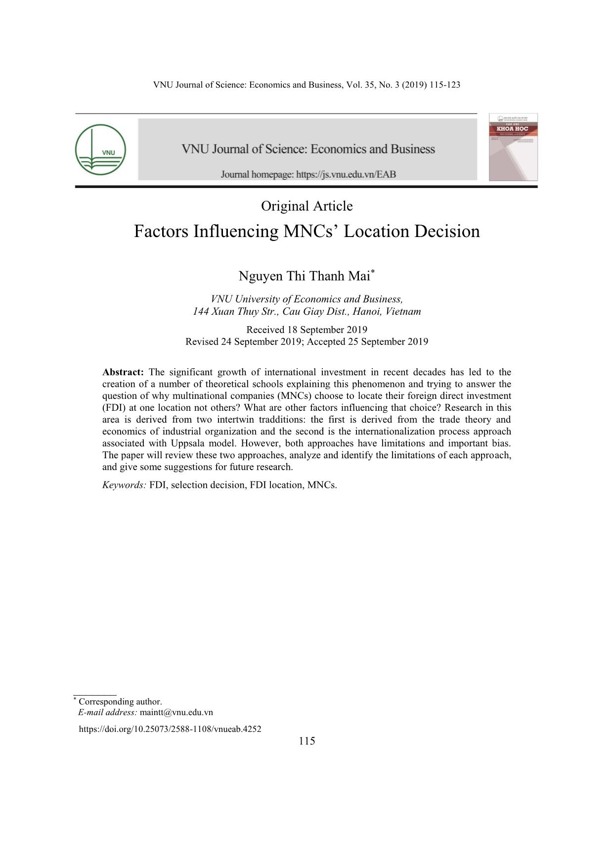 Factors influencing MNCs’ location decision trang 1