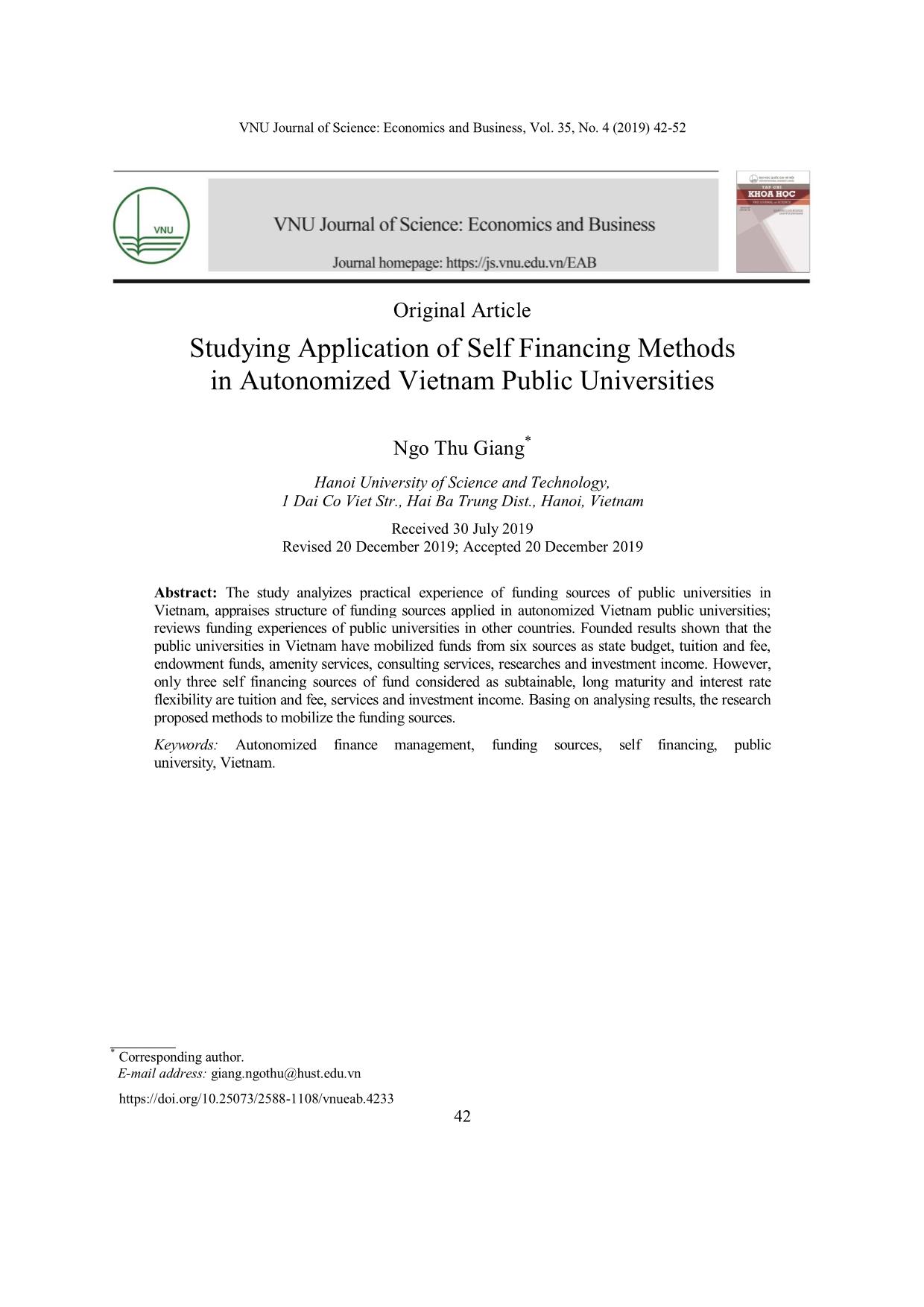 Studying application of self financing methods in autonomized vietnam public universities trang 1