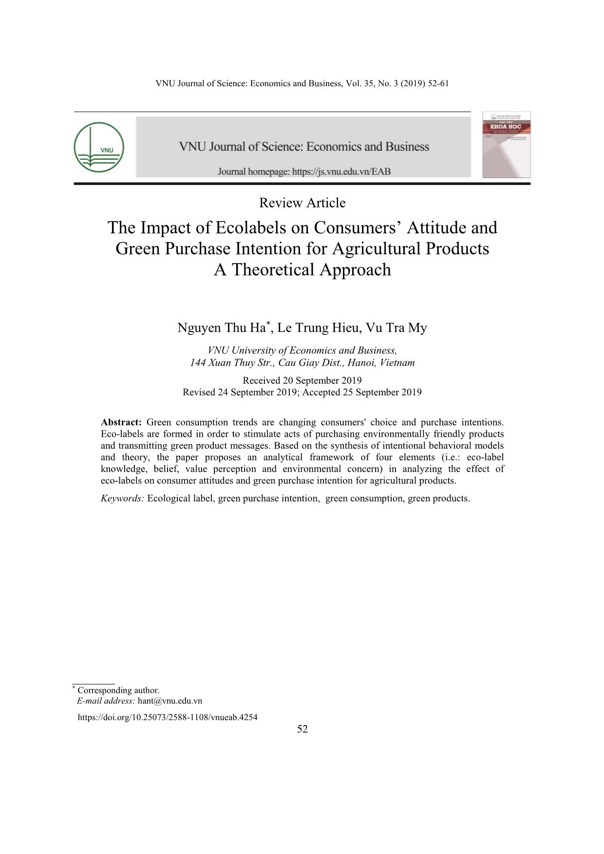 Ảnh hưởng của nhãn sinh thái tới thái độ và ý định mua xanh sản phẩm nông nghiệp: Nghiên cứu lý thuyết trang 1
