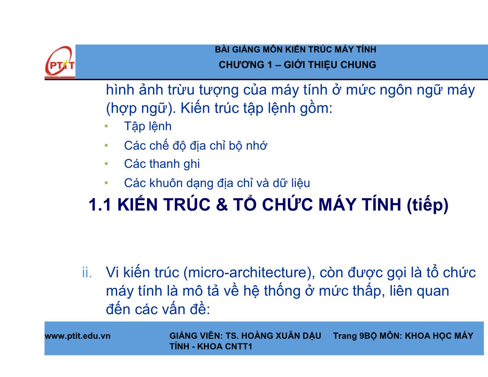 Bài giảng Kiến trúc máy tính - Chương 1: Giới thiệu chung - Hoàng Xuân Dậu trang 9