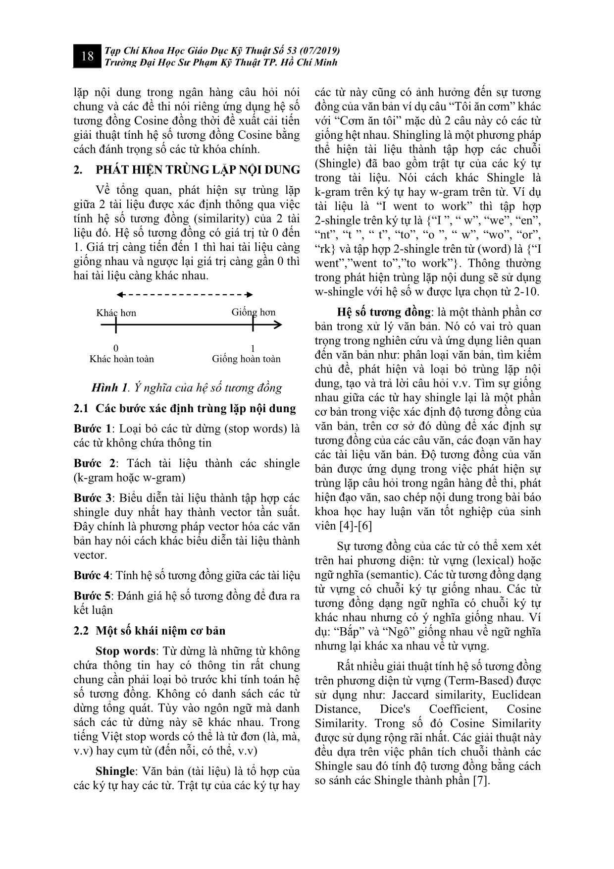 Ứng dụng và cải tiến hệ số tương đồng cosine trong xây dựng và quản lý ngân hàng câu hỏi trắc nghiệm trang 2