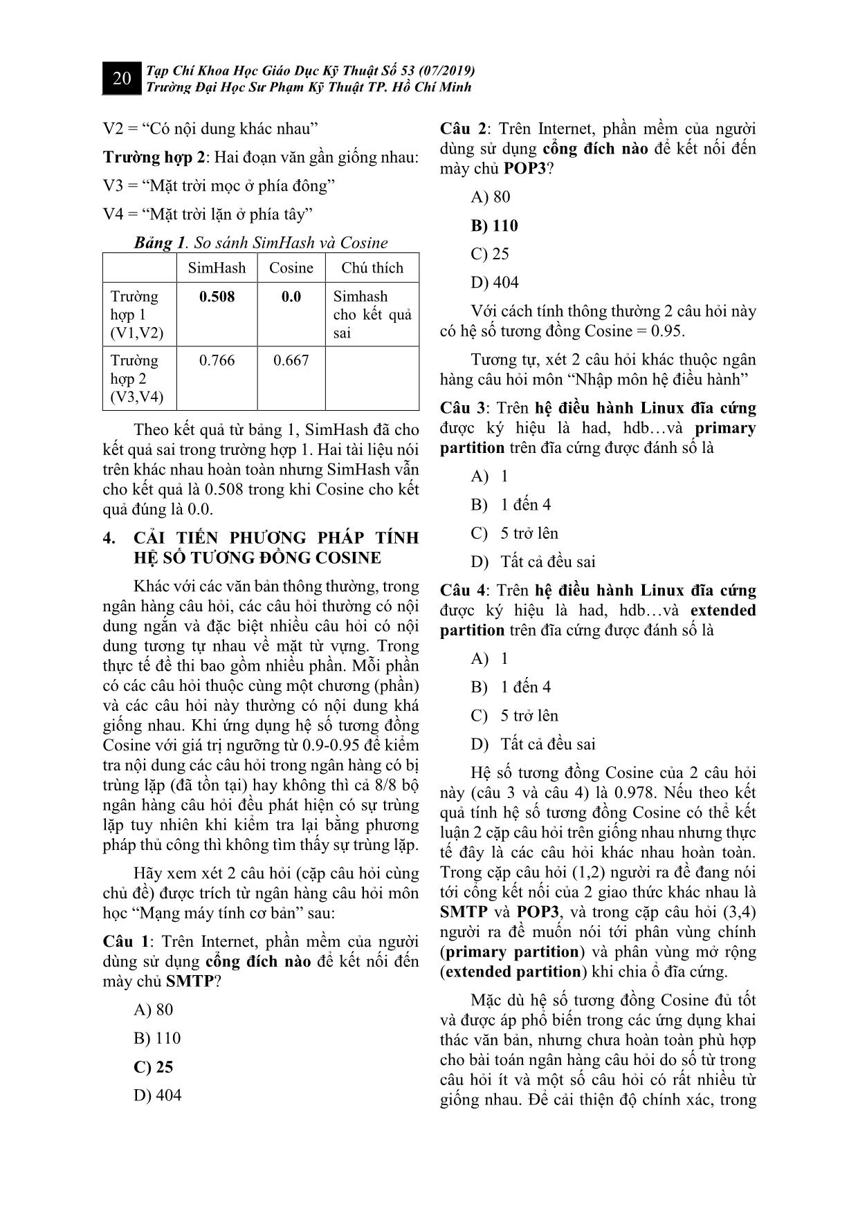 Ứng dụng và cải tiến hệ số tương đồng cosine trong xây dựng và quản lý ngân hàng câu hỏi trắc nghiệm trang 4
