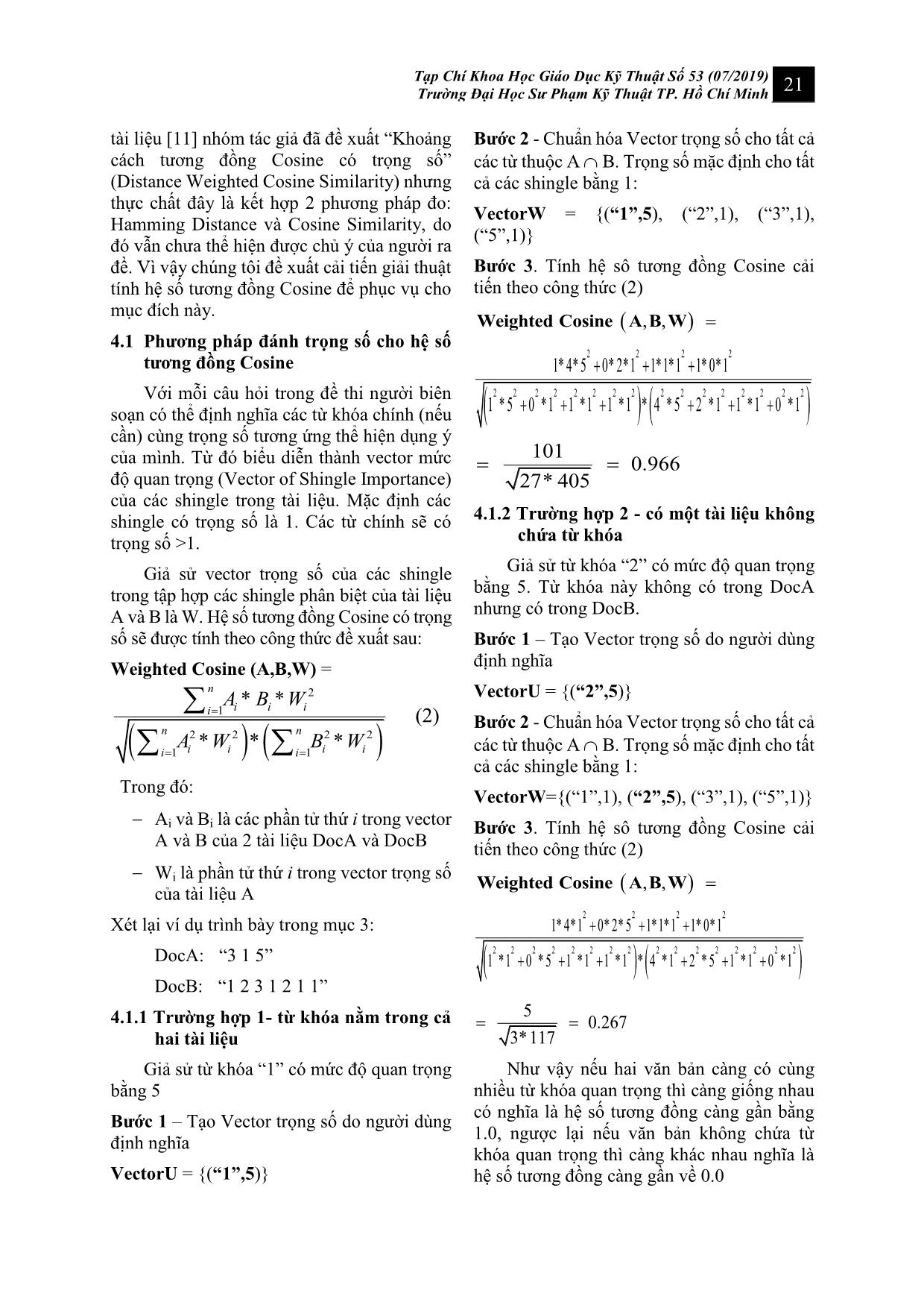 Ứng dụng và cải tiến hệ số tương đồng cosine trong xây dựng và quản lý ngân hàng câu hỏi trắc nghiệm trang 5