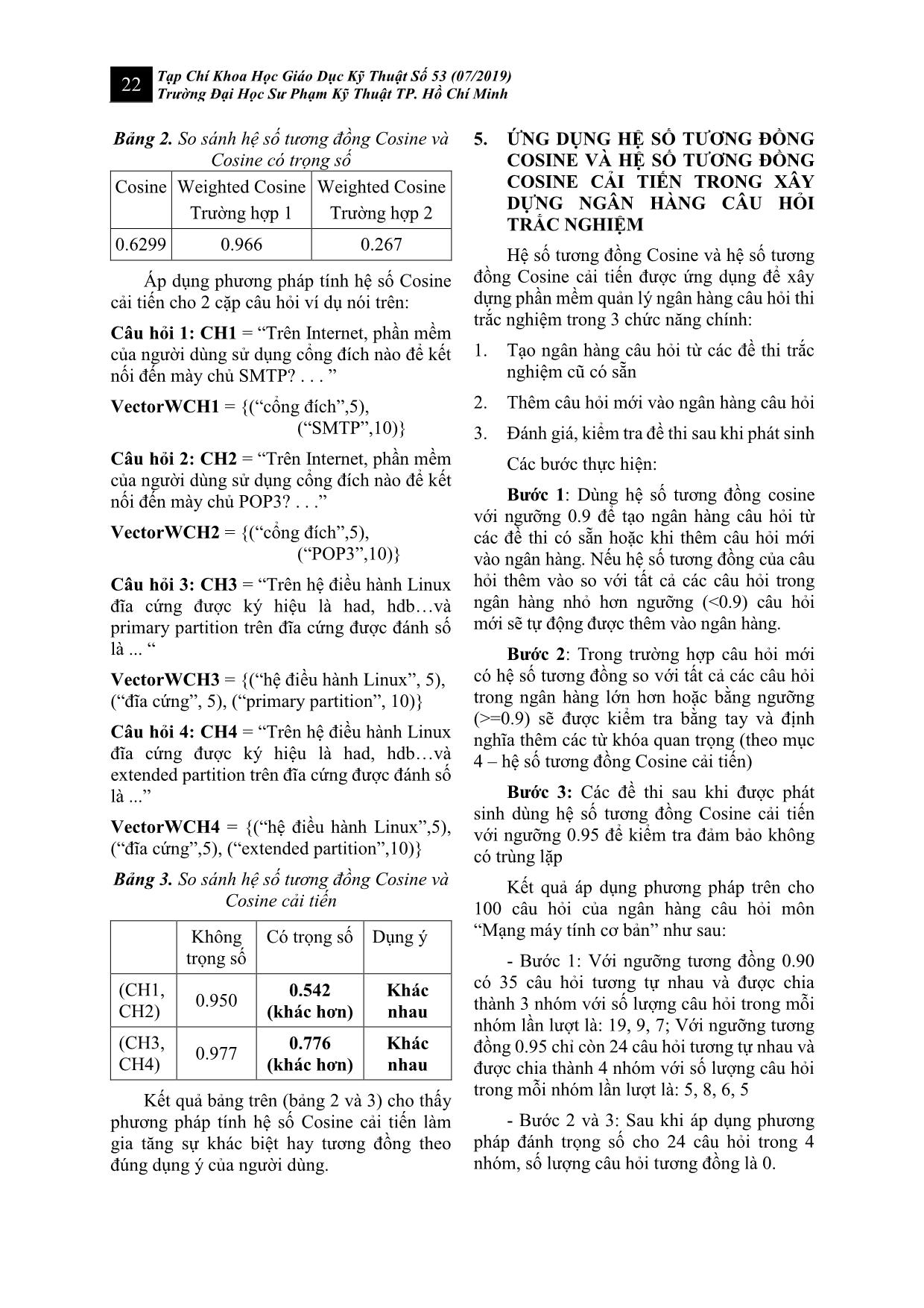 Ứng dụng và cải tiến hệ số tương đồng cosine trong xây dựng và quản lý ngân hàng câu hỏi trắc nghiệm trang 6