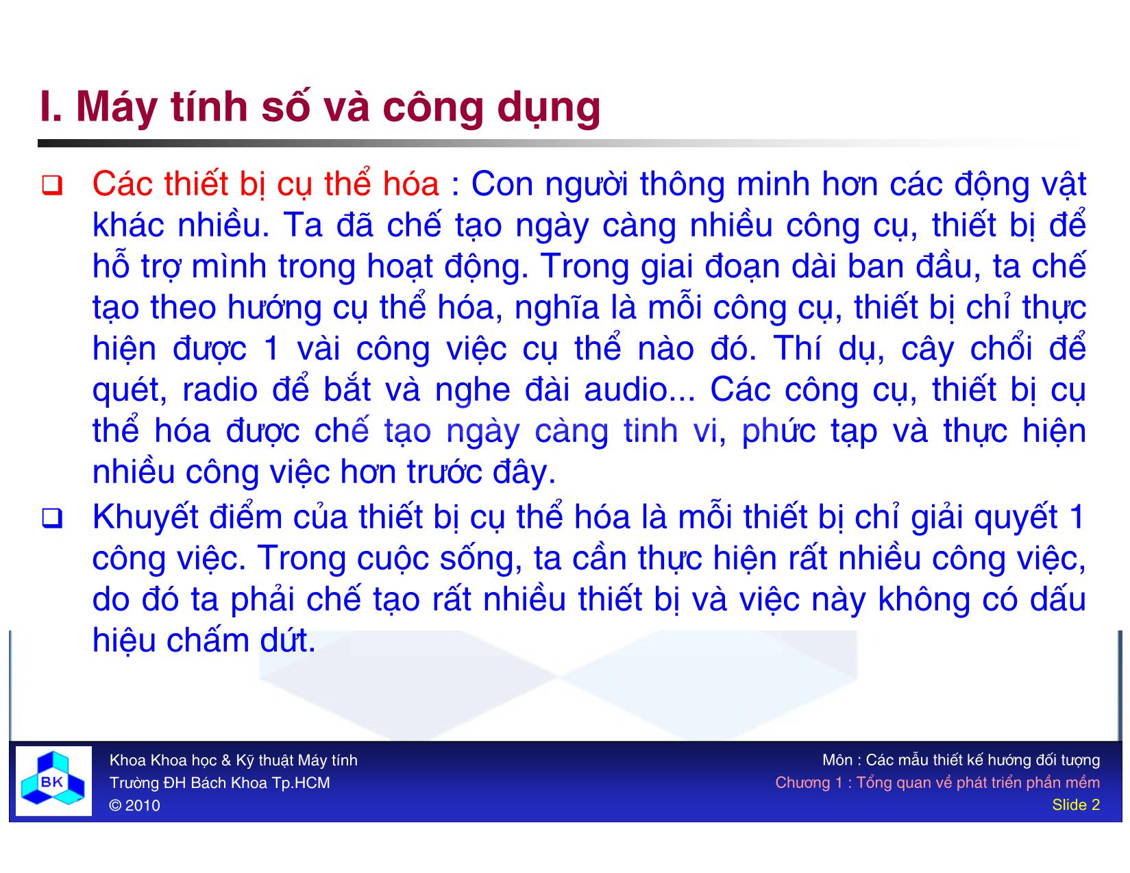 Bài giảng Các mẫu thiết kế hướng đối tượng - Chương 1: Tổng quan về phát triển phần mềm trang 2