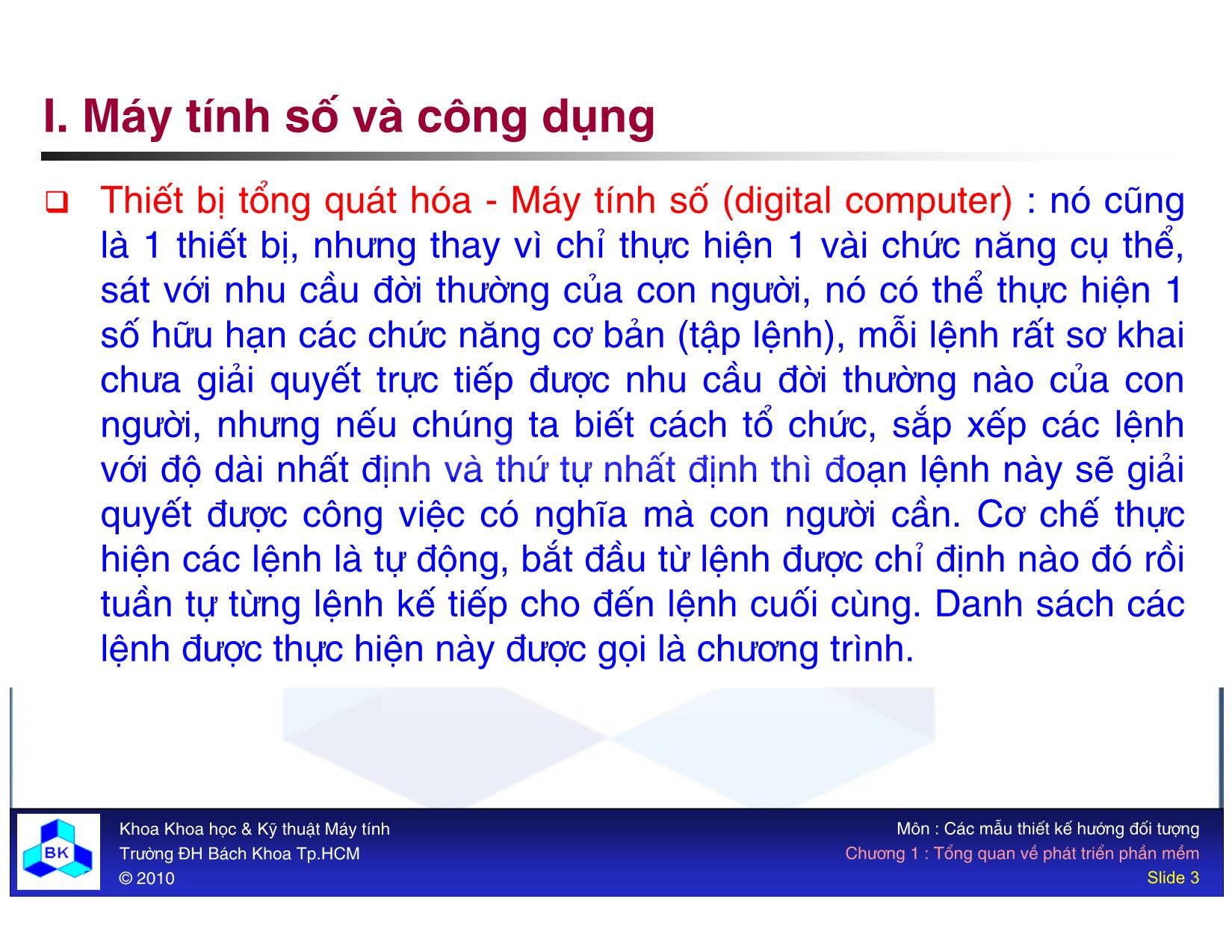 Bài giảng Các mẫu thiết kế hướng đối tượng - Chương 1: Tổng quan về phát triển phần mềm trang 3