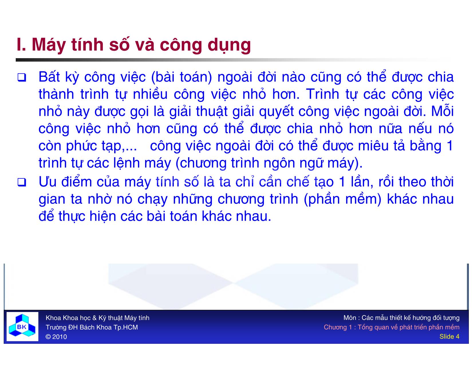 Bài giảng Các mẫu thiết kế hướng đối tượng - Chương 1: Tổng quan về phát triển phần mềm trang 4