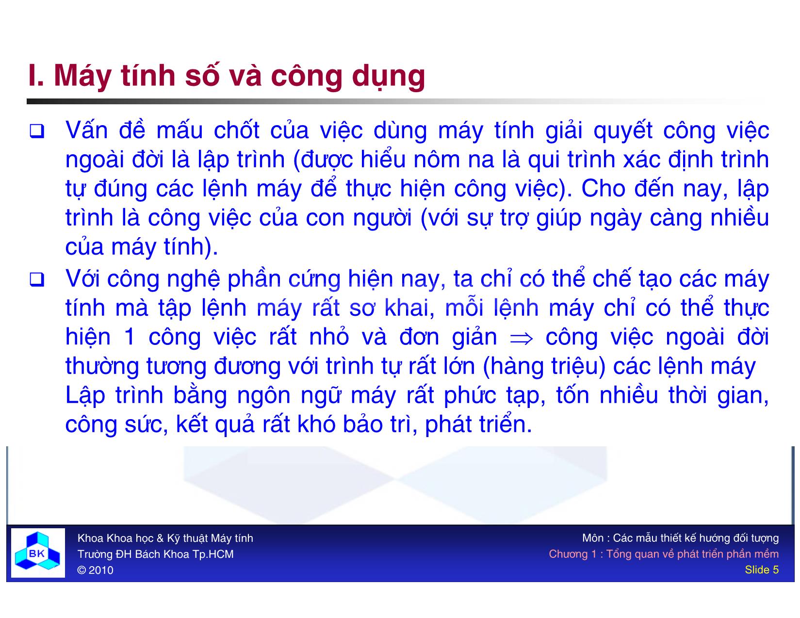 Bài giảng Các mẫu thiết kế hướng đối tượng - Chương 1: Tổng quan về phát triển phần mềm trang 5