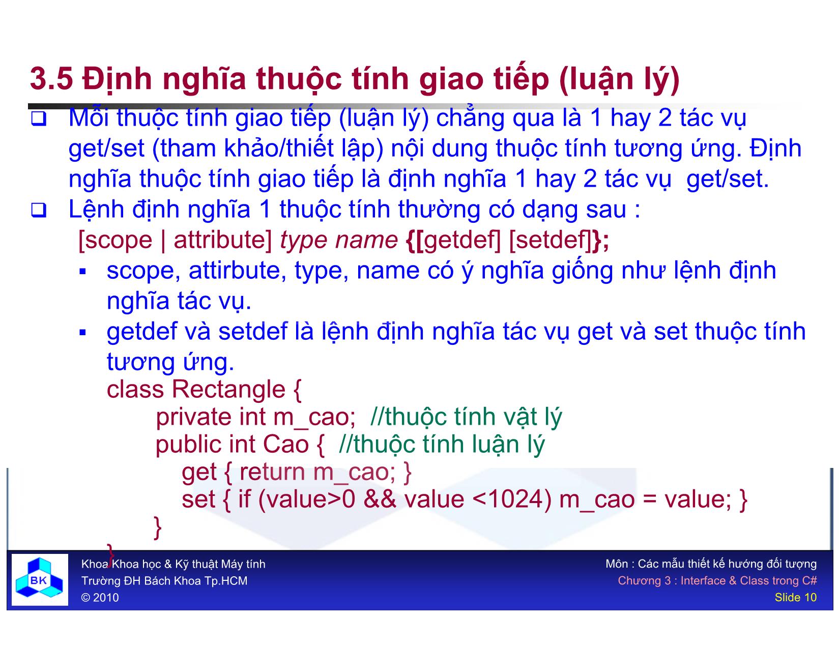 Bài giảng Các mẫu thiết kế hướng đối tượng - Chương 3: Interface và Class trong C# trang 10