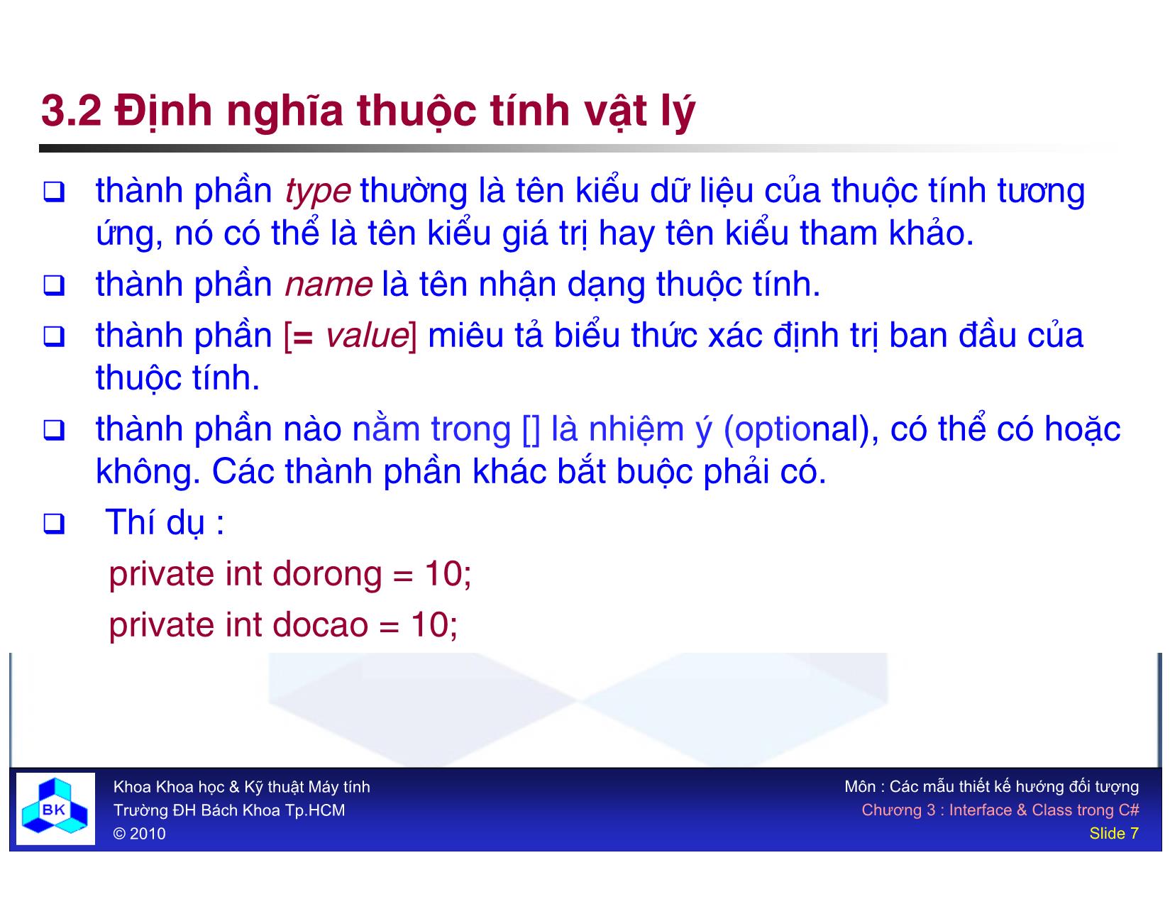 Bài giảng Các mẫu thiết kế hướng đối tượng - Chương 3: Interface và Class trong C# trang 7