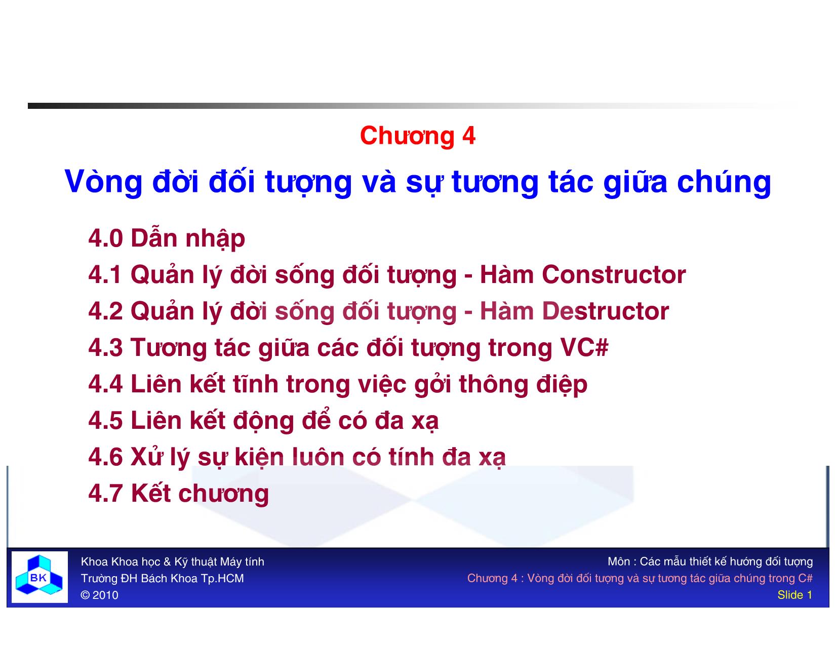 Bài giảng Các mẫu thiết kế hướng đối tượng - Chương 4: Vòng đời đối tượng và sự tương tác giữa chúng trang 1