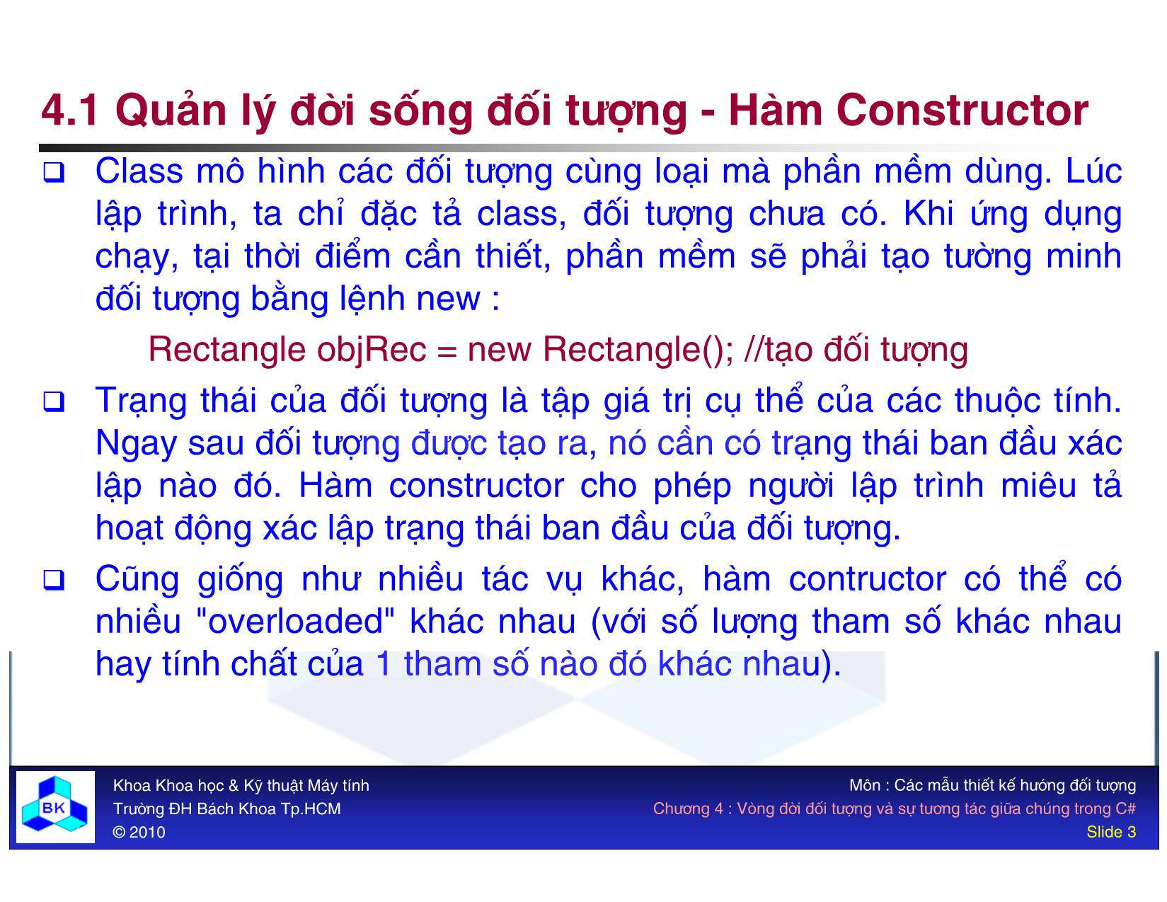 Bài giảng Các mẫu thiết kế hướng đối tượng - Chương 4: Vòng đời đối tượng và sự tương tác giữa chúng trang 3