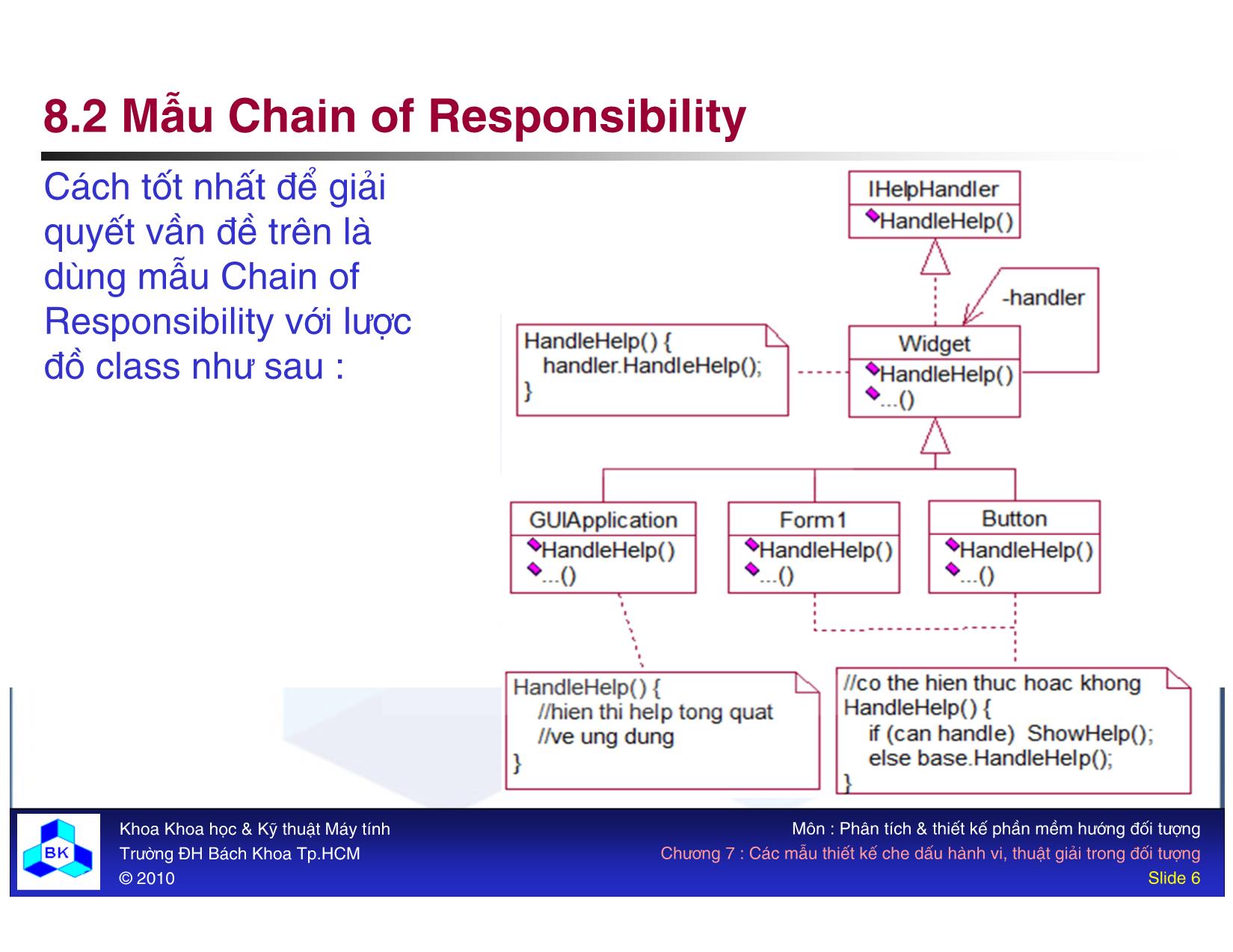 Bài giảng Các mẫu thiết kế hướng đối tượng - Chương 8: Các mẫu thiết kế che dấu hành vi, thuật giải trong đối tượng trang 6
