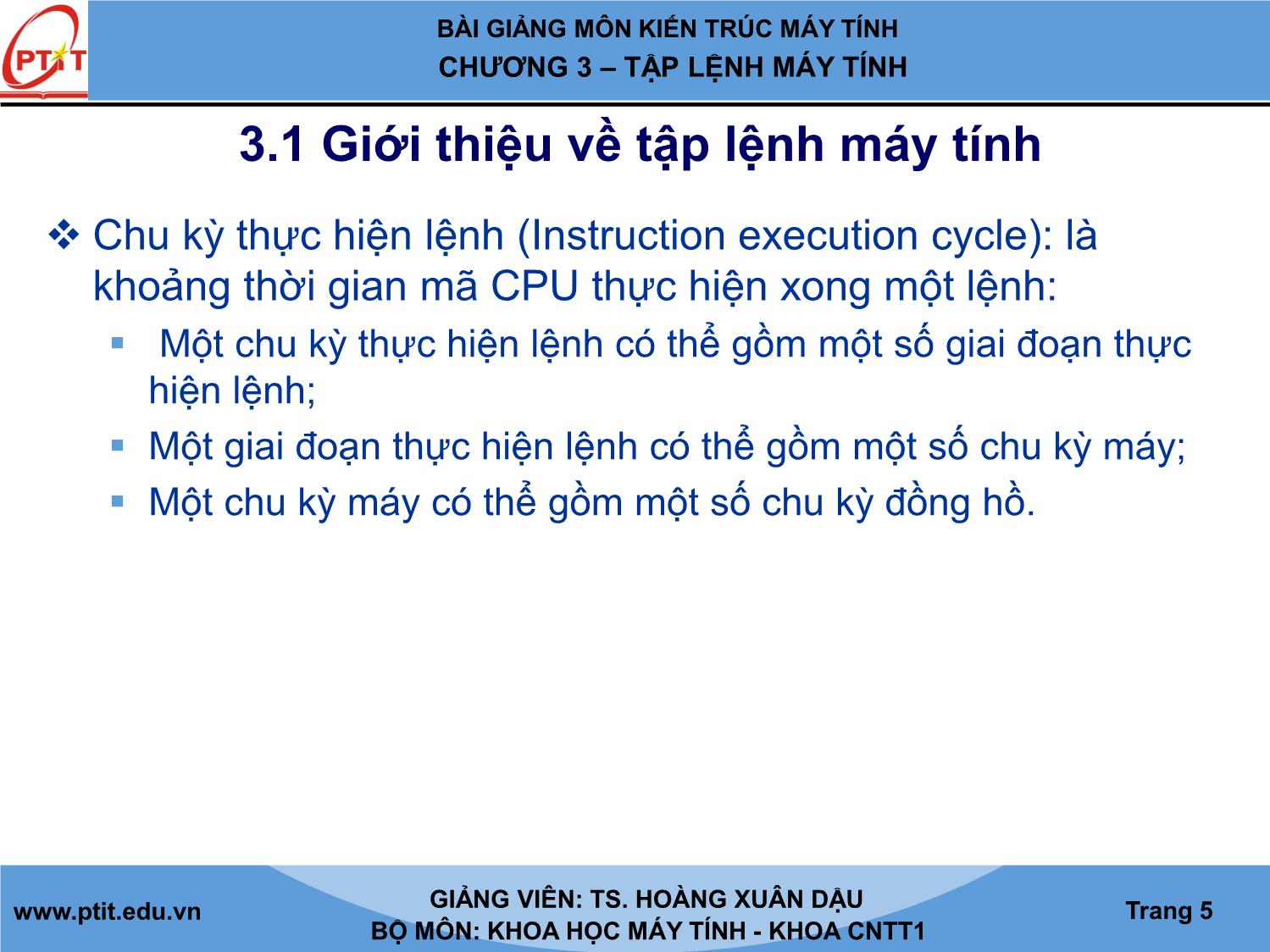 Bài giảng Kiến trúc máy tính - Chương 3: Tập lệnh máy tính - Hoàng Xuân Dậu trang 5