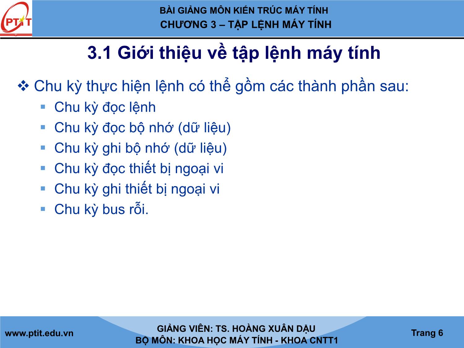 Bài giảng Kiến trúc máy tính - Chương 3: Tập lệnh máy tính - Hoàng Xuân Dậu trang 6