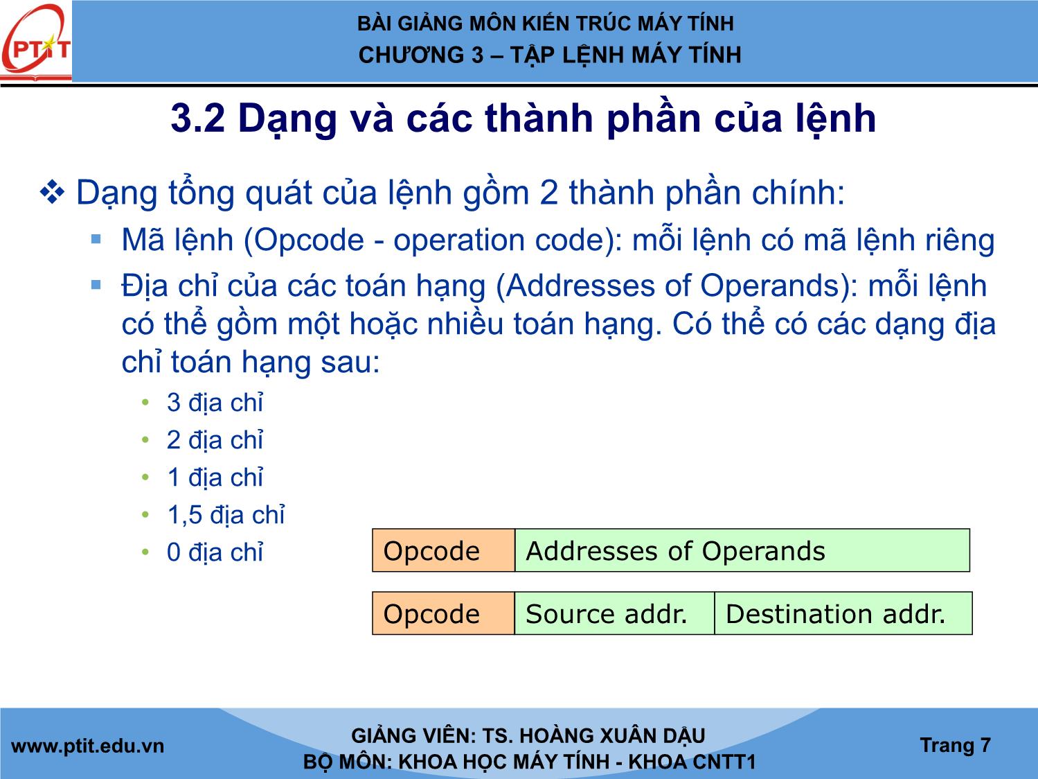 Bài giảng Kiến trúc máy tính - Chương 3: Tập lệnh máy tính - Hoàng Xuân Dậu trang 7