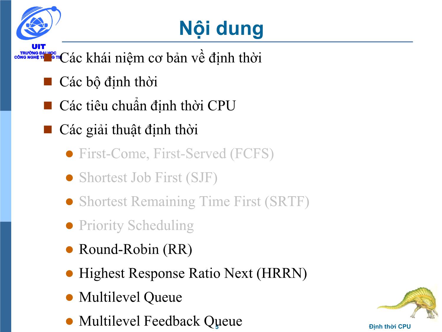 Bài giảng Hệ điều hành - Chương 4, Phần 2: Định thời CPU - Trần Thị Như Nguyệt trang 5