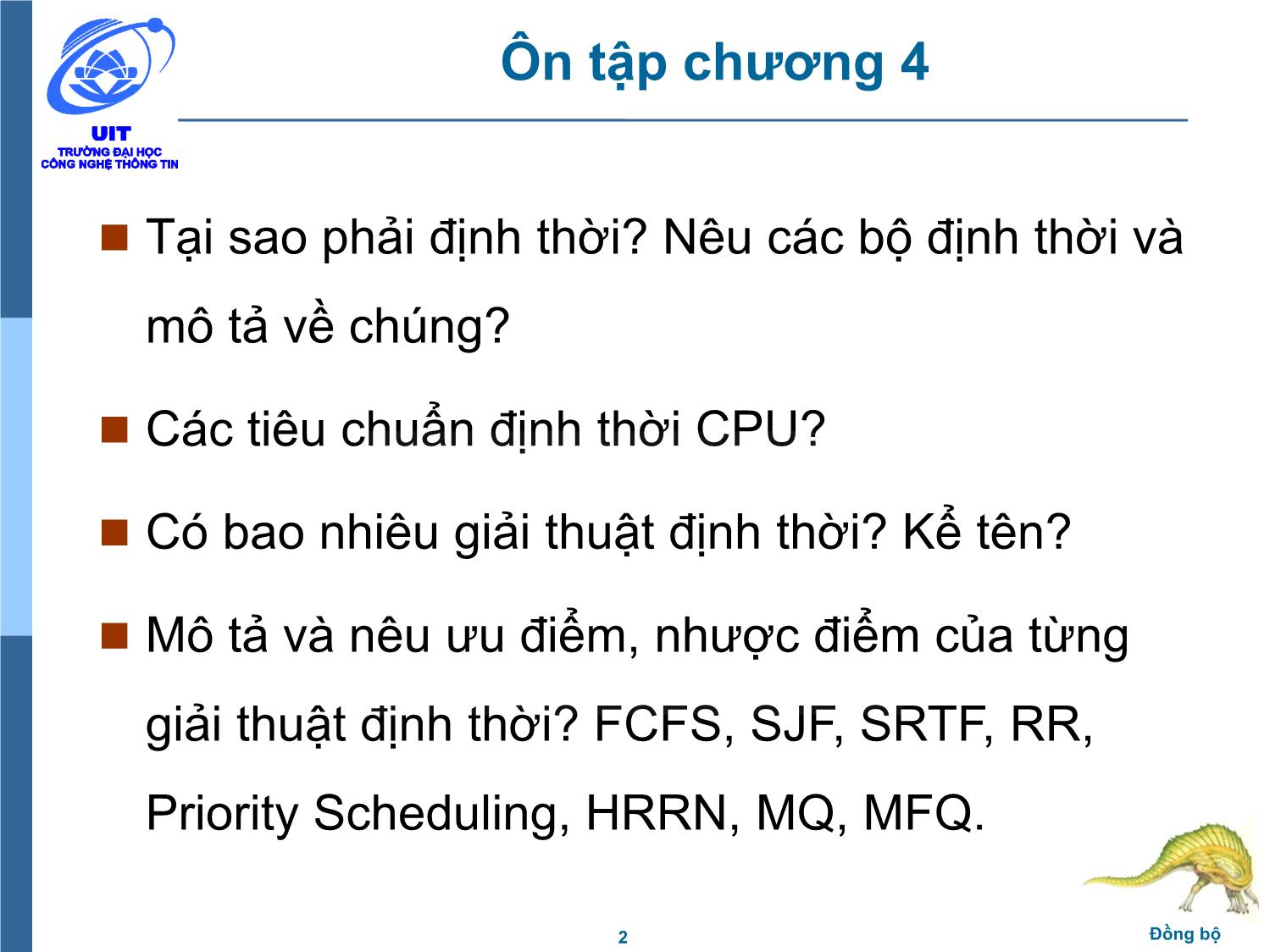 Bài giảng Hệ điều hành - Chương 5, Phần 1: Đồng bộ - Trần Thị Như Nguyệt trang 2