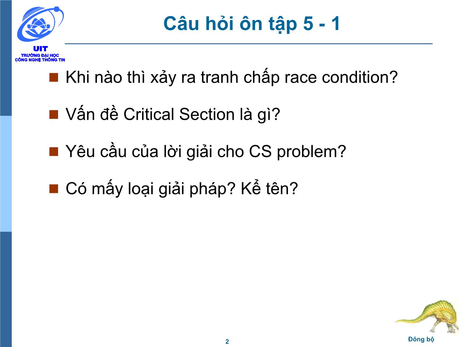 Bài giảng Hệ điều hành - Chương 5, Phần 2: Đồng bộ - Trần Thị Như Nguyệt trang 2