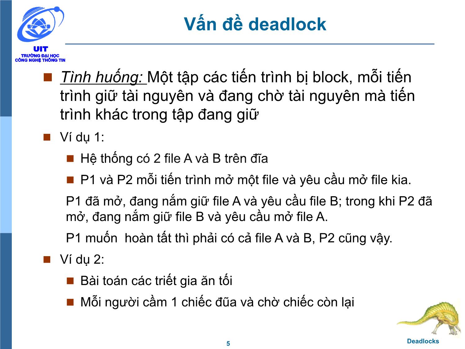 Bài giảng Hệ điều hành - Chương 6, Phần 1: Deadlocks - Trần Thị Như Nguyệt trang 5