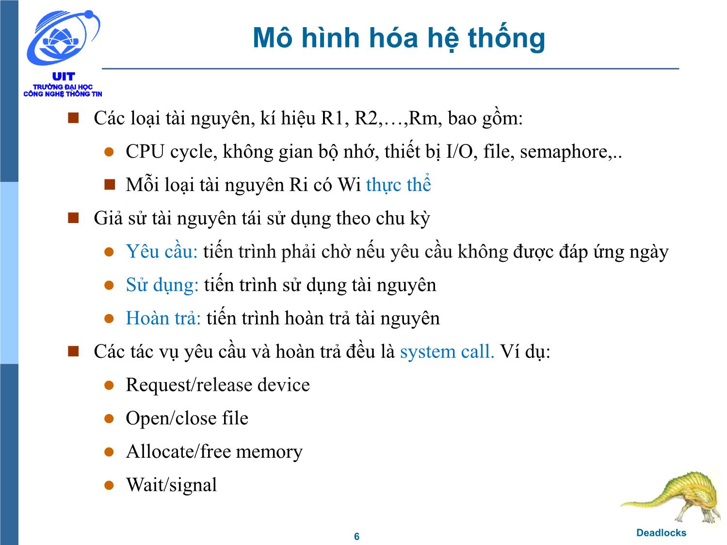 Bài giảng Hệ điều hành - Chương 6, Phần 1: Deadlocks - Trần Thị Như Nguyệt trang 6