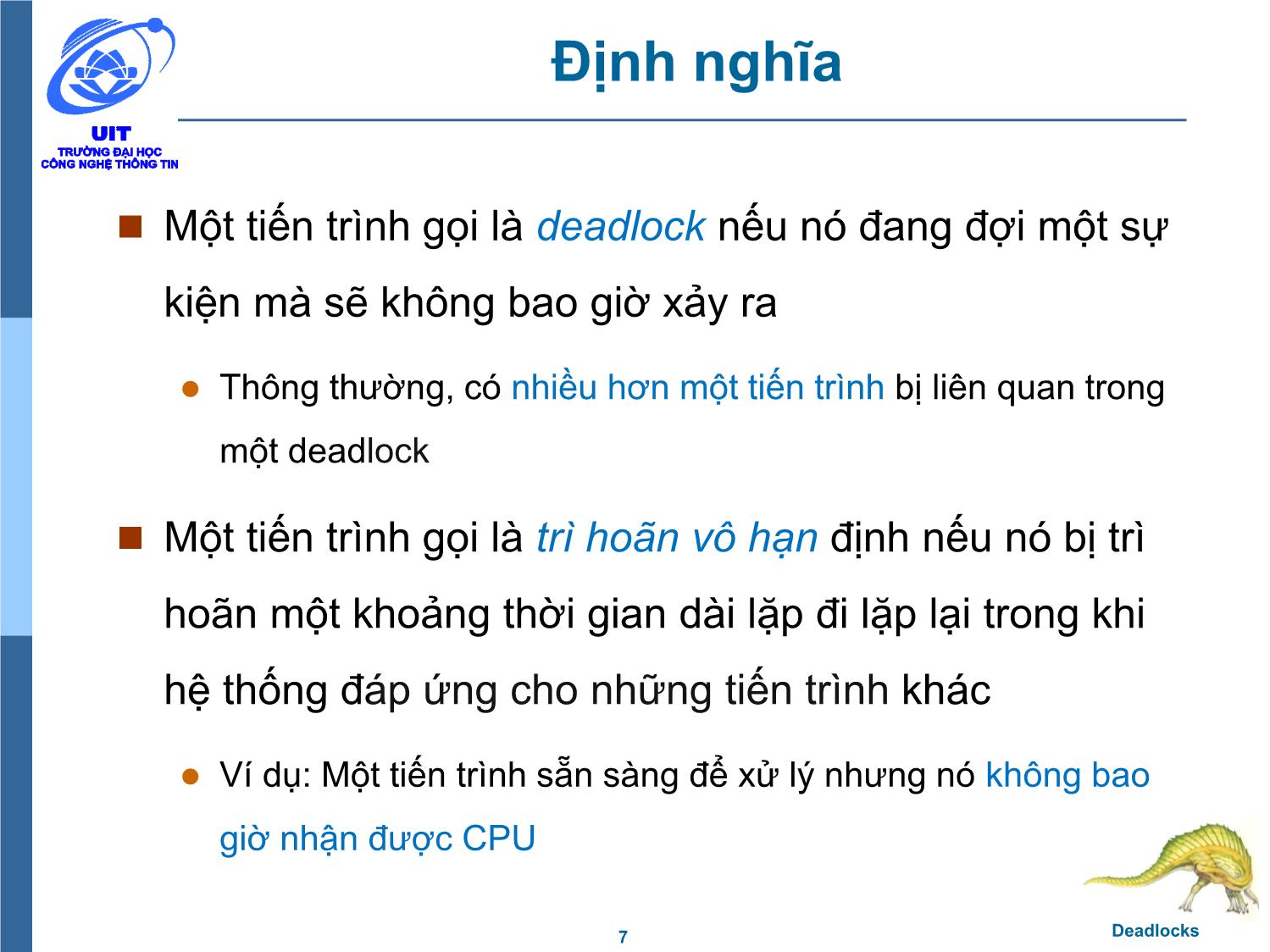 Bài giảng Hệ điều hành - Chương 6, Phần 1: Deadlocks - Trần Thị Như Nguyệt trang 7