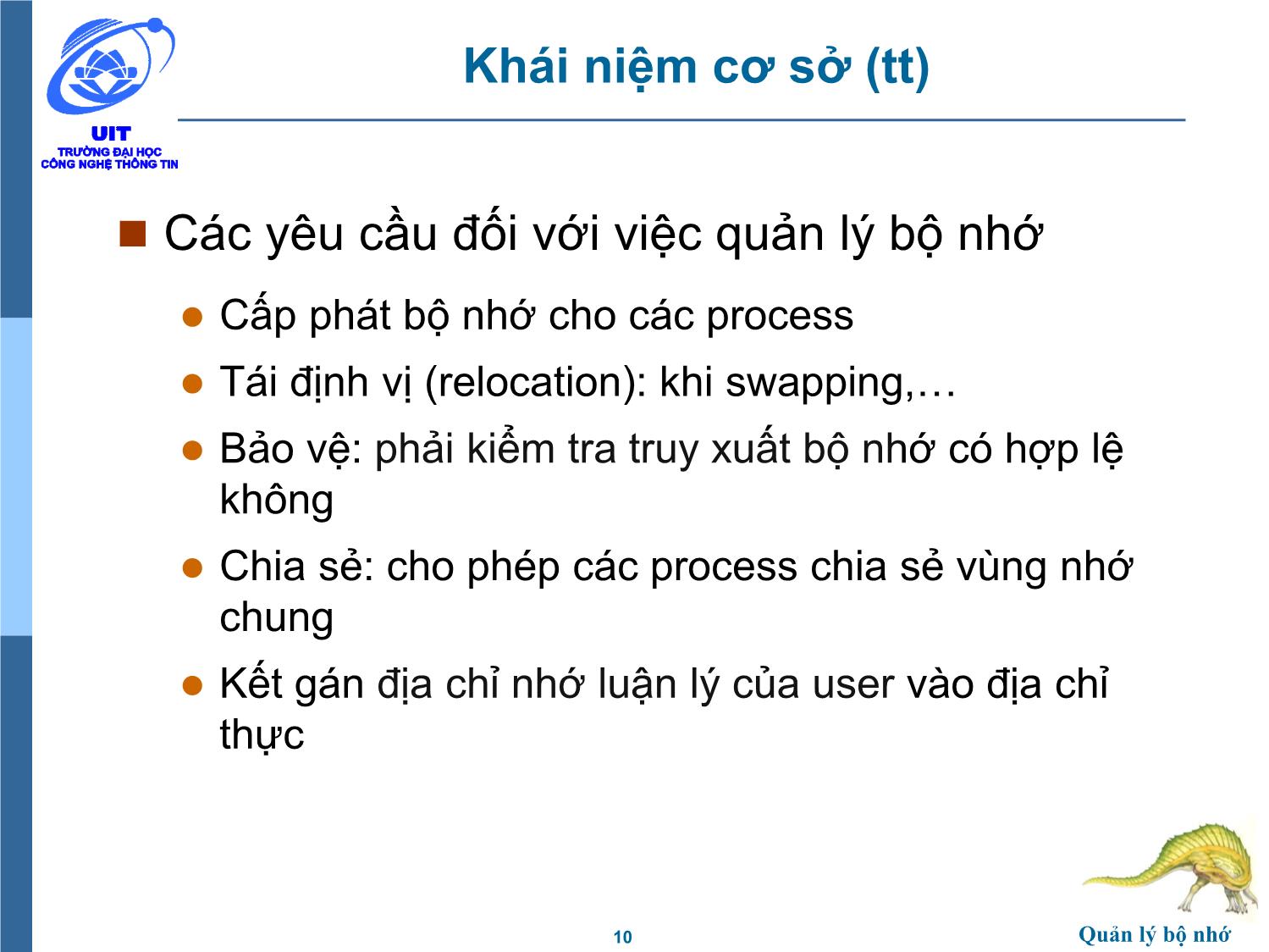 Bài giảng Hệ điều hành - Chương 7, Phần 1: Quản lý bộ nhớ - Trần Thị Như Nguyệt trang 10