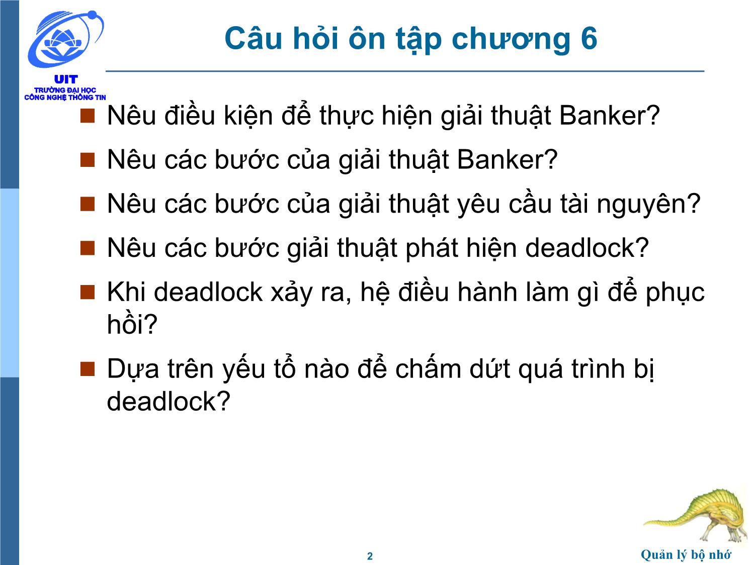 Bài giảng Hệ điều hành - Chương 7, Phần 1: Quản lý bộ nhớ - Trần Thị Như Nguyệt trang 2