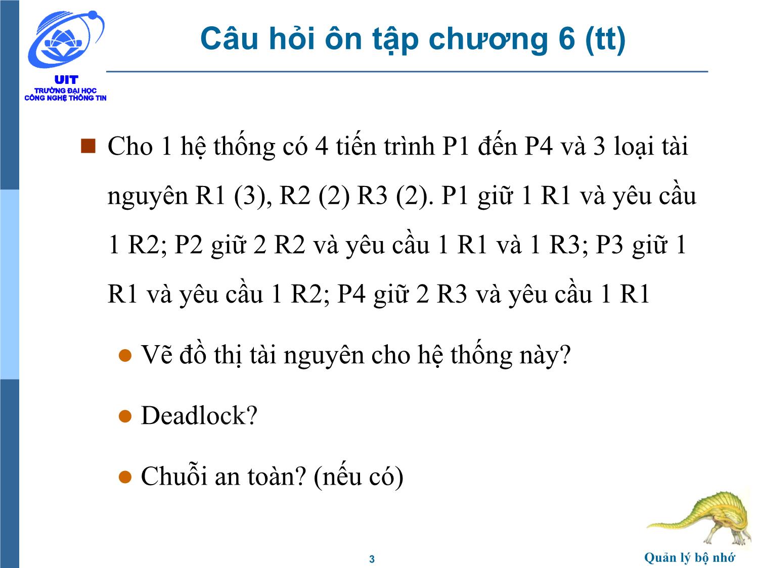 Bài giảng Hệ điều hành - Chương 7, Phần 1: Quản lý bộ nhớ - Trần Thị Như Nguyệt trang 3