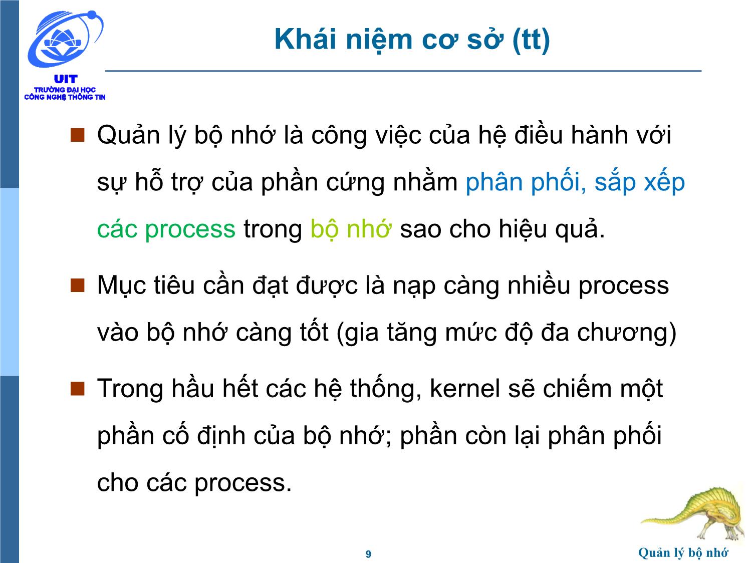 Bài giảng Hệ điều hành - Chương 7, Phần 1: Quản lý bộ nhớ - Trần Thị Như Nguyệt trang 9