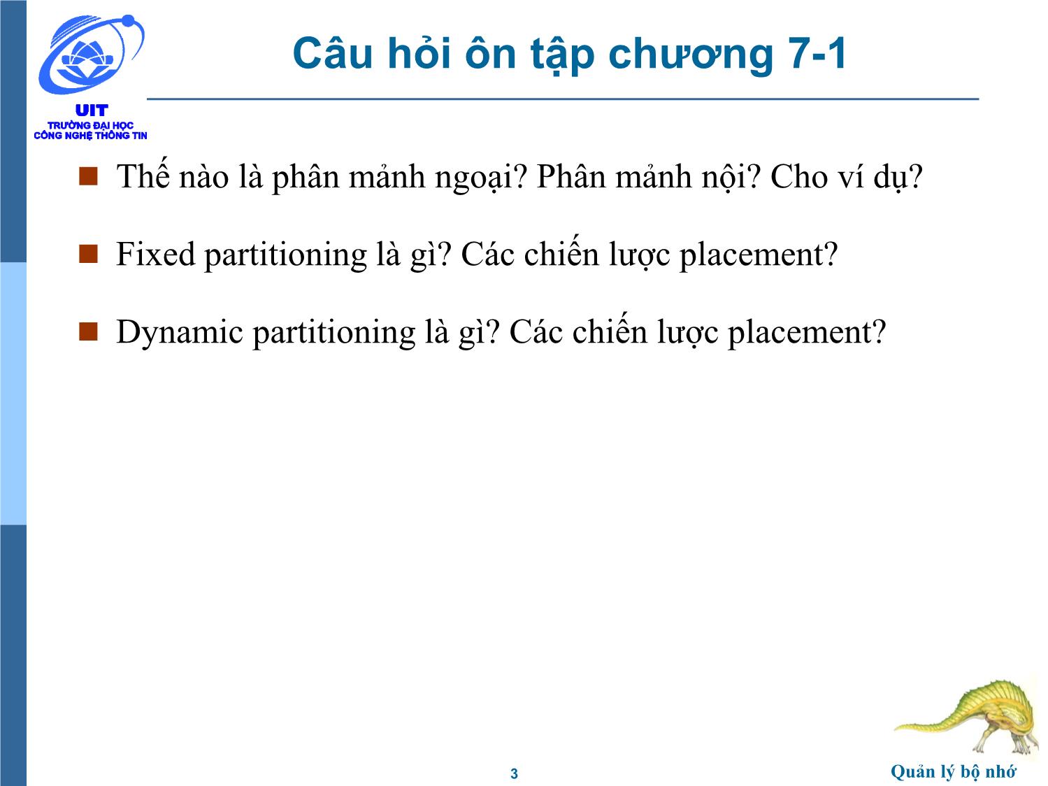 Bài giảng Hệ điều hành - Chương 7, Phần 2: Quản lý bộ nhớ - Trần Thị Như Nguyệt trang 3