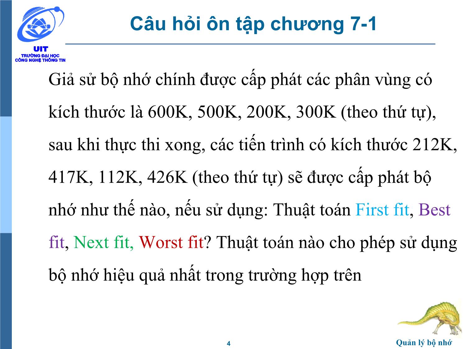 Bài giảng Hệ điều hành - Chương 7, Phần 2: Quản lý bộ nhớ - Trần Thị Như Nguyệt trang 4