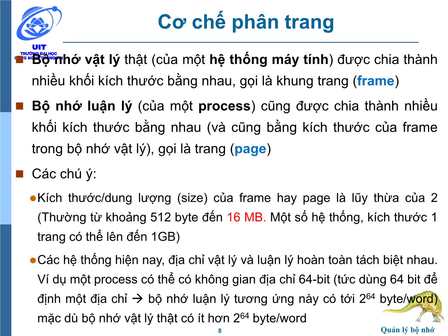 Bài giảng Hệ điều hành - Chương 7, Phần 2: Quản lý bộ nhớ - Trần Thị Như Nguyệt trang 8