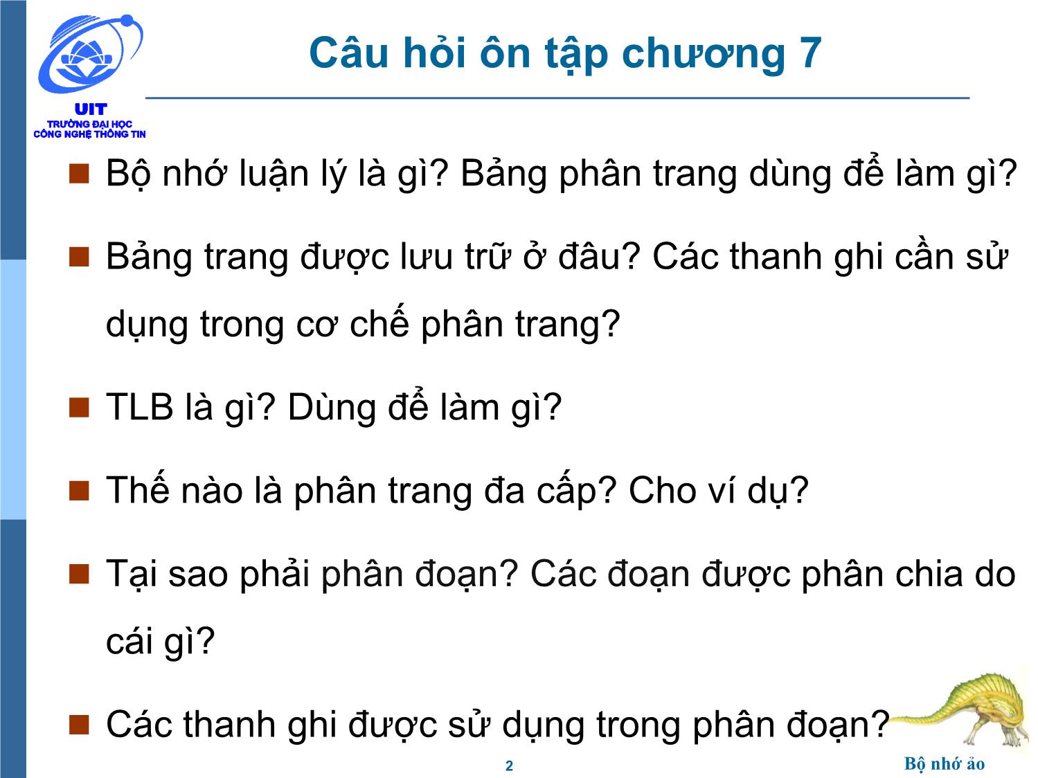 Bài giảng Hệ điều hành - Chương 8: Bộ nhớ ảo - Trần Thị Như Nguyệt trang 2