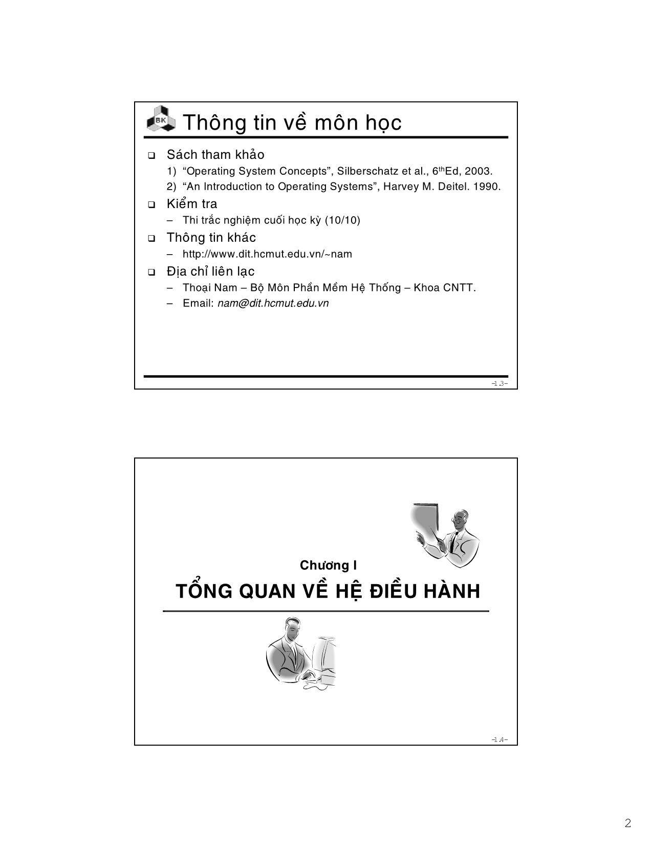 Bài giảng Hệ điều hành - Chương 1: Tổng quan về hệ điều hành - Lê Ngọc Minh trang 2